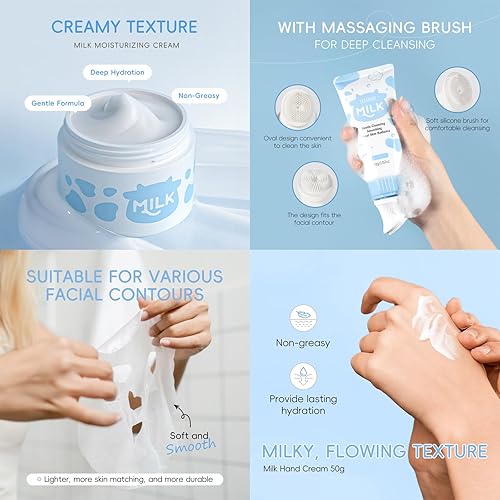 Miniatura 4 de Juego de cuidado de la piel hidratada con leche, 12 en 1 esencial de viaje, cuidado de la piel con leche para adolescentes de 10 a 12 años, crema