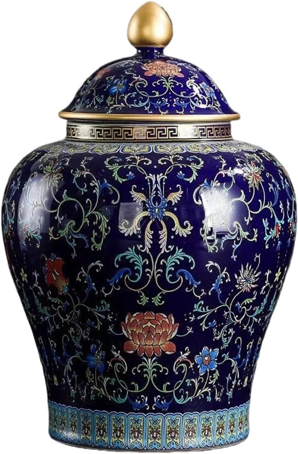 Ginger Jar Decorative Ancient Chinese Yellow Porcelain Ceramic Temple Jars With Sealed Lids(Red)