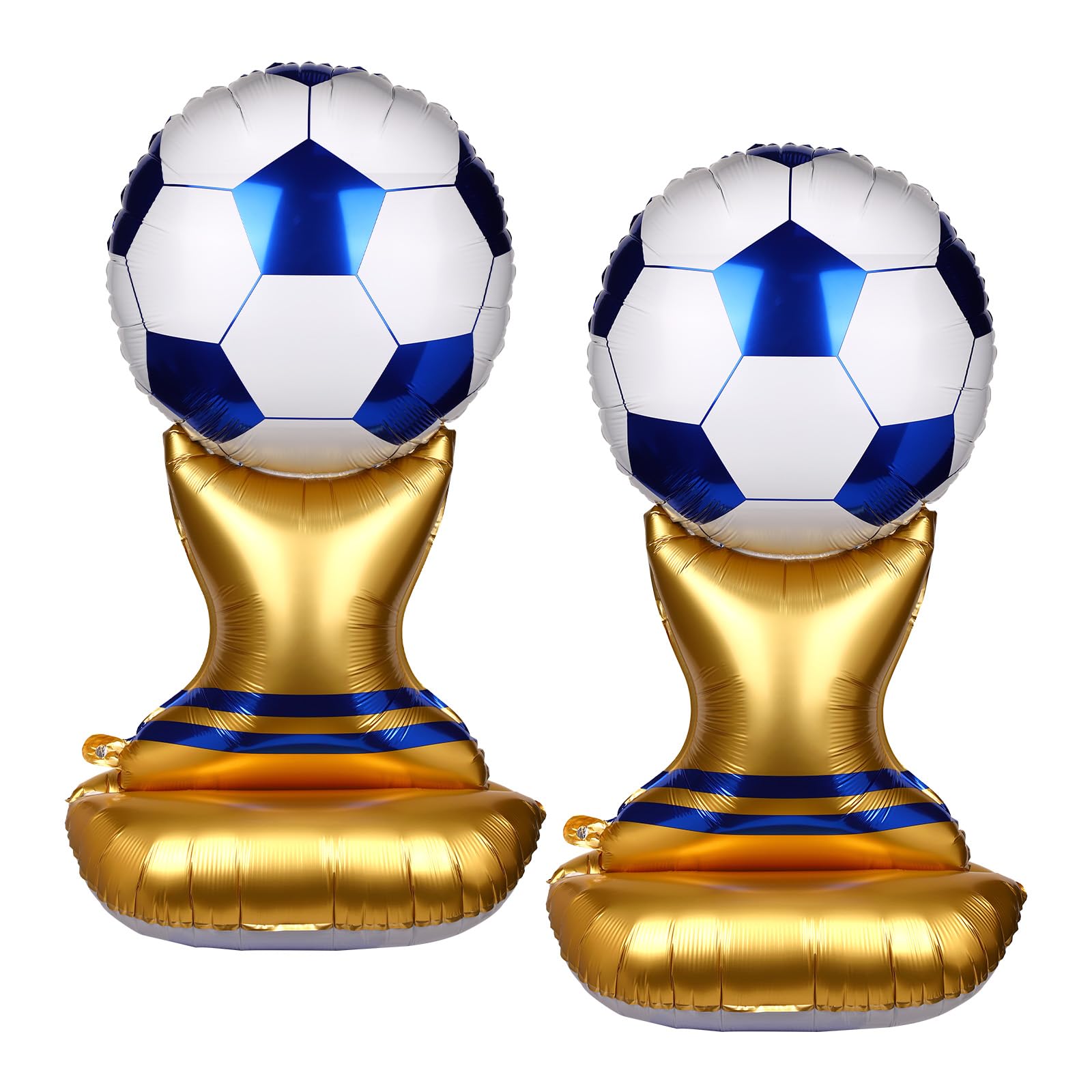 2pcs 1.5m/60in Soccer Trophy Foil Balloons, Giant Self-Standing Champion Trophy Party Decorations for Sports Birthday Football Fan Celebration (Blue)