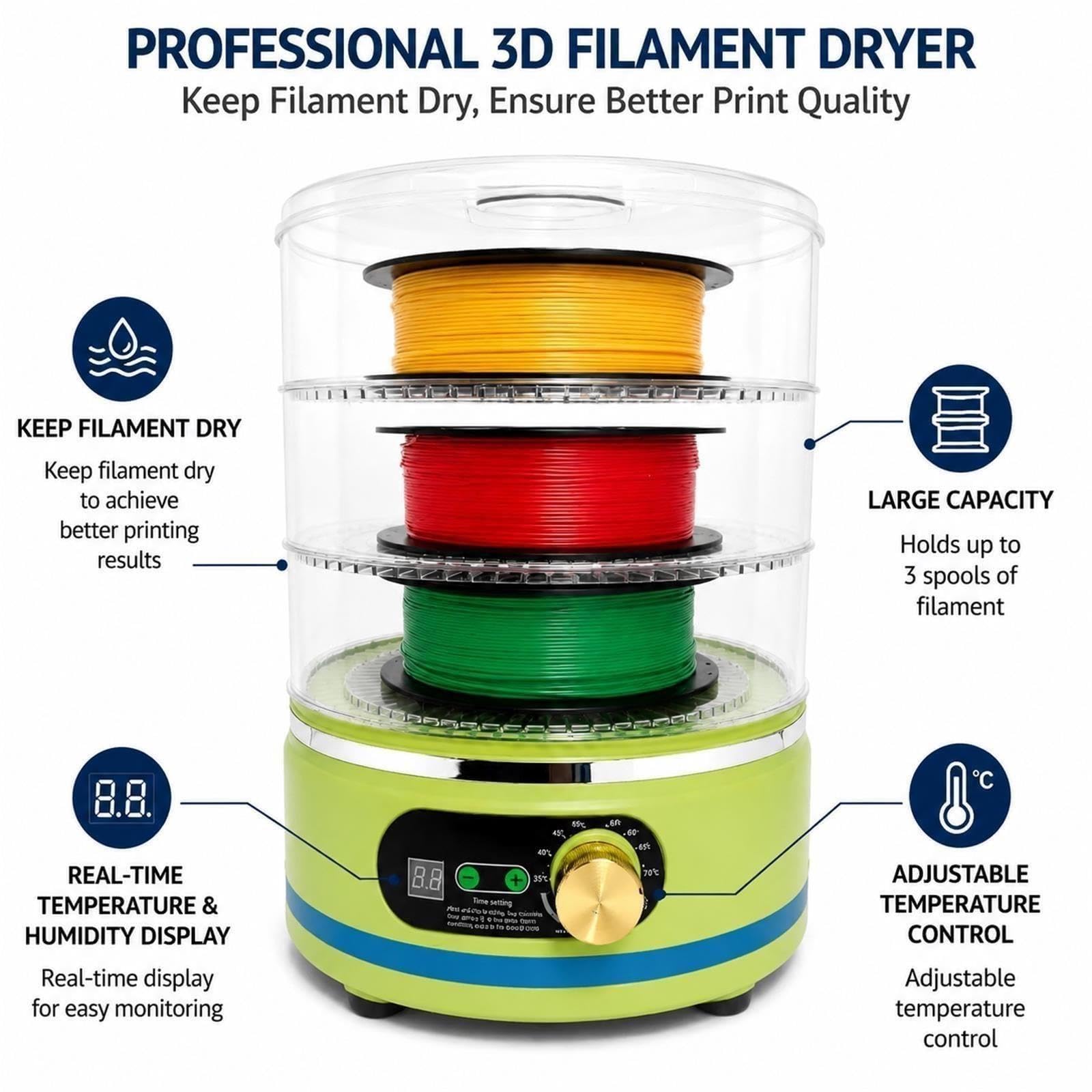 Caja Secado Filamento Para ImpresióN 3D, Almacenamiento Y Deshidratador