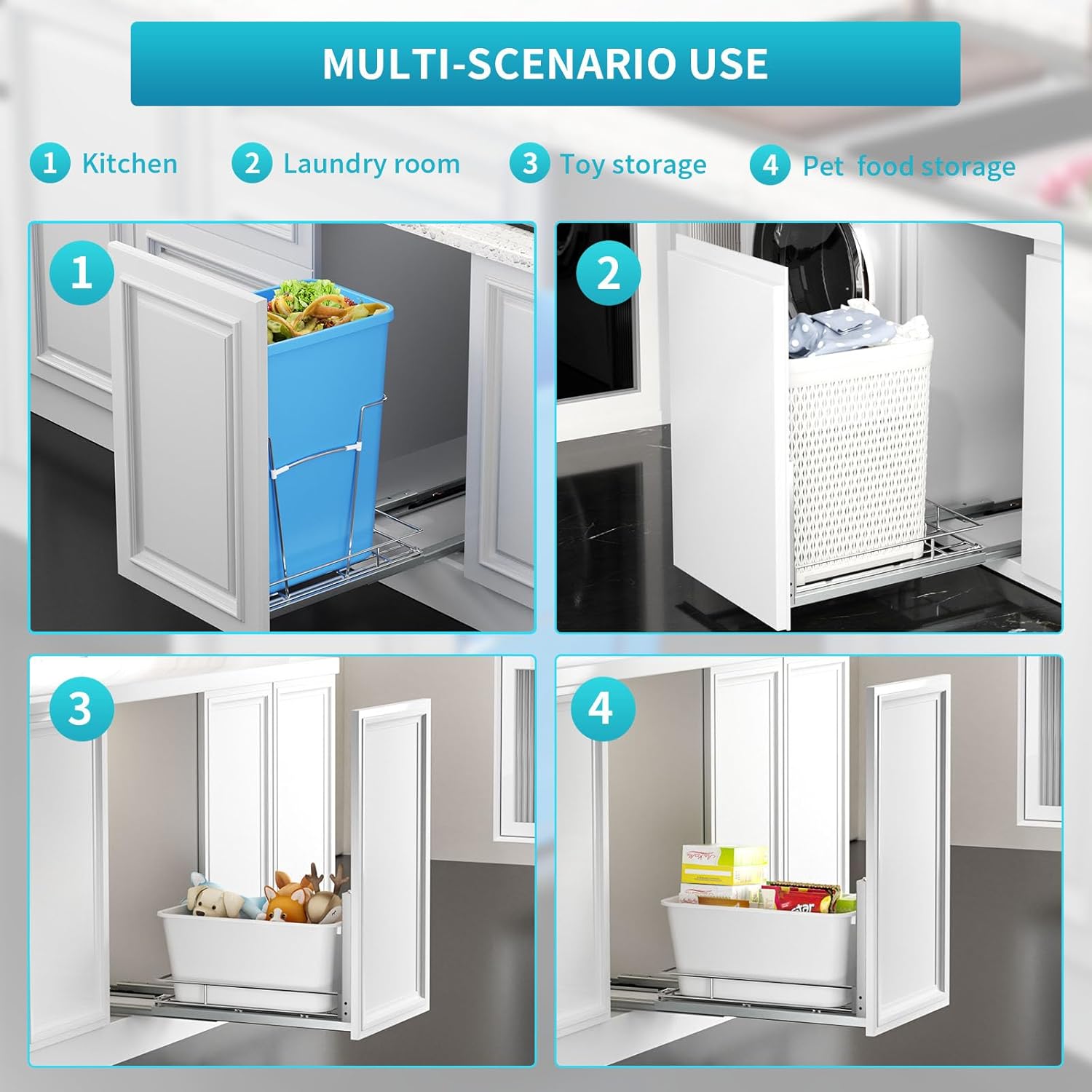 Pull Out Trash Can Under Cabinet Kit - Heavy Duty Push to Open Slides with Door Mounting Kit, Fits 15" W x 18" D Cabinets for Kitchen/Laundry (Trash Bin Not Included, Updated Design)