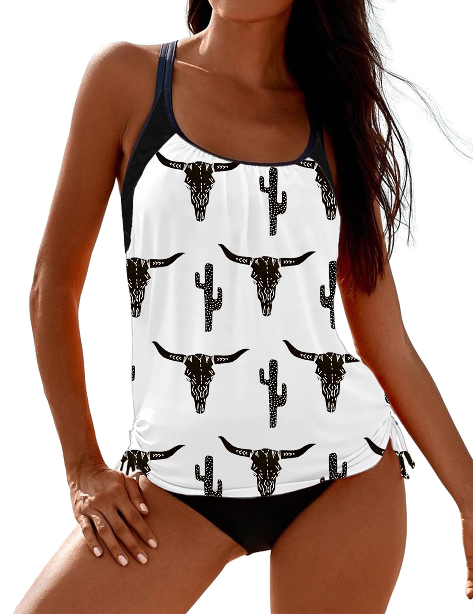 SHESHOW Cowgirl Style Tankini Swimsuits for Women Scoop Neck Ruched Blouson and Bottom 2 Piece Bathing Suits S-XXL