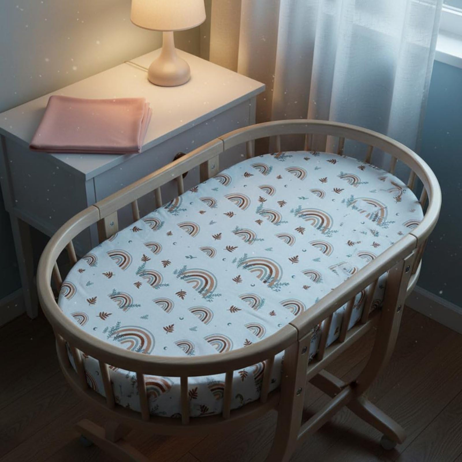 harayaa Baumwoll Wiegenbezug Kinderbetttuch Spannbettlaken Babybettlaken Saugfähig Pflegeleicht Bequem mit Elastikband Maschinenwaschbar für Neugeborene für, Orange+Kirsche, 133-71-22cm