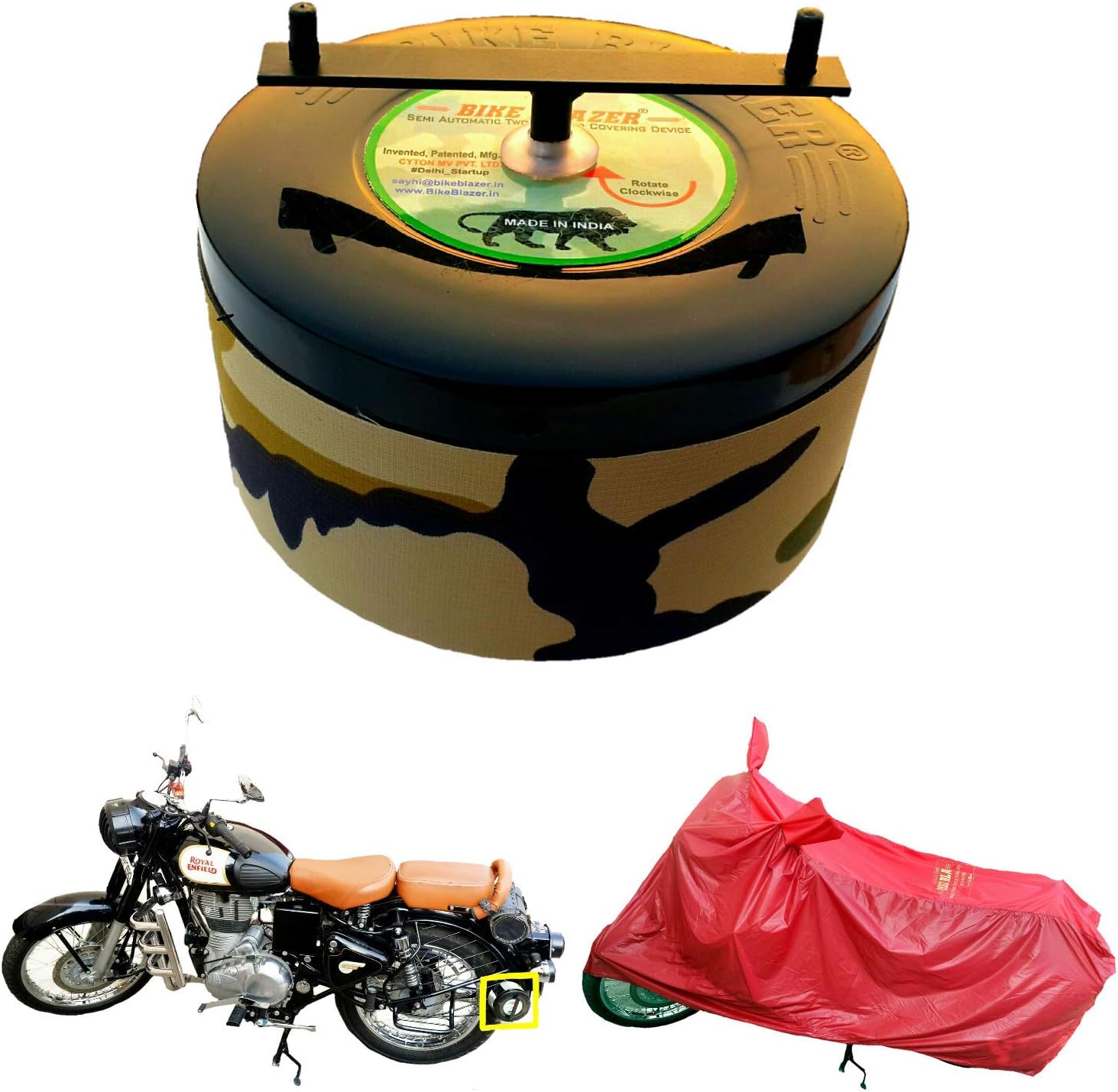 BIKEBLAZER Semi-Automatic Bike Body Cover Compatible for All Royal Enfield Motorcycles | Heavy Duty Device | Water Resistant | UV Safe | 100% Dust Proof | Anti-Theft & Scratch Proof Covers AL