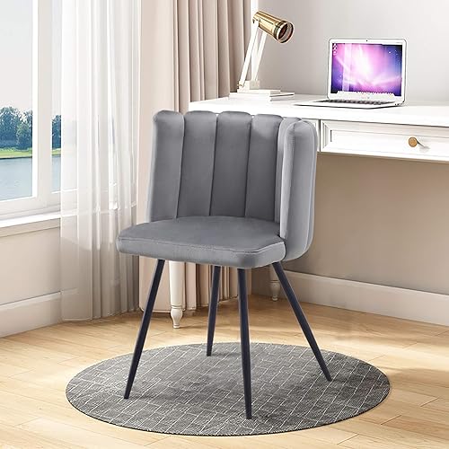 TUKAILAi 1 silla de comedor única de terciopelo, silla moderna con respaldo en forma de concha, asiento acolchado grueso y patas de metal negro,