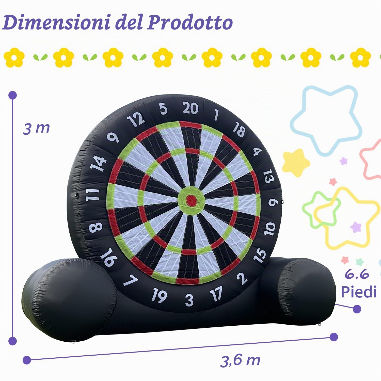 Bersaglio gonfiabile per freccette da calcio all'aperto 3 m con 8 palline e ventilatore 370 W