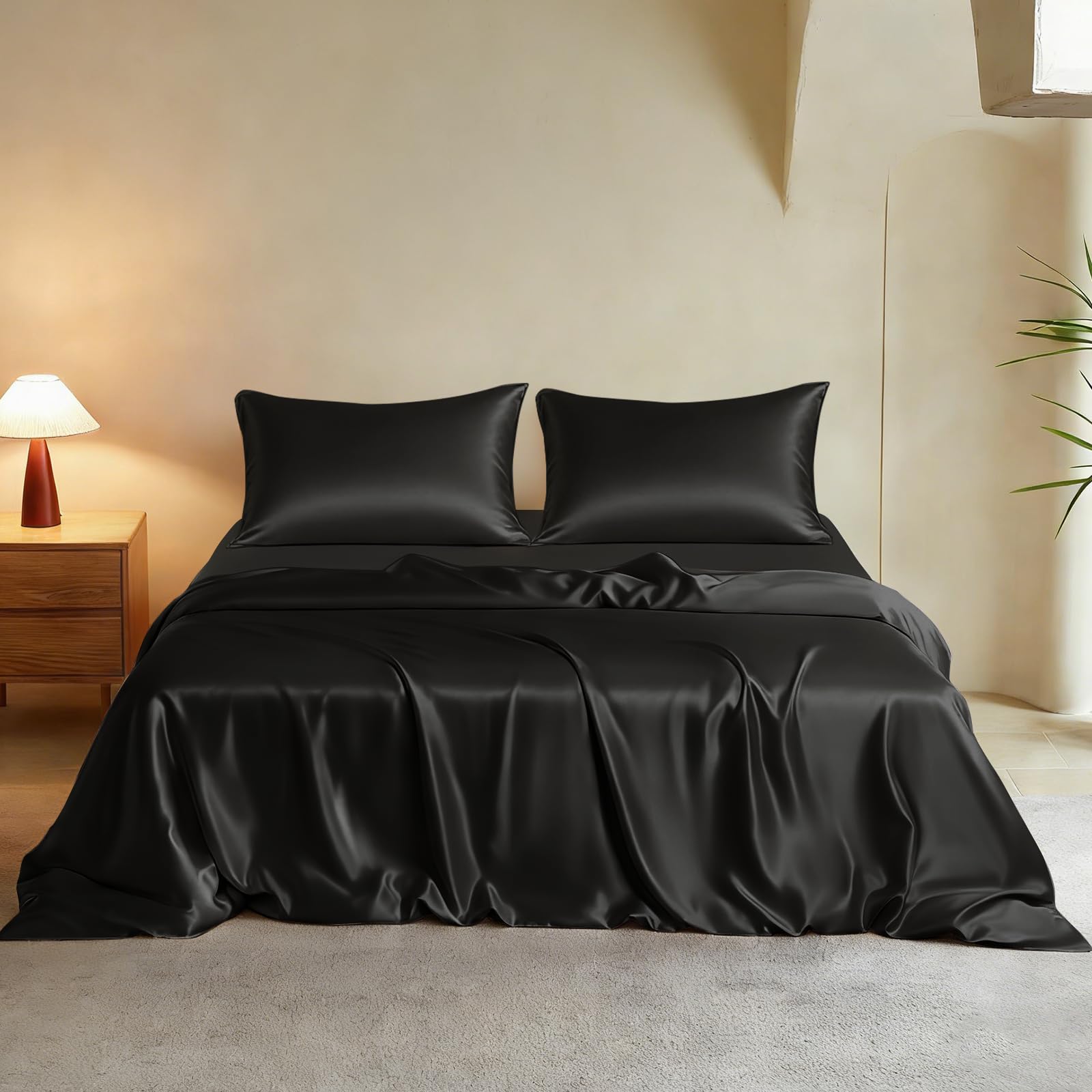 Photo 1 of THXSILK King Silk Duvet Cover Set 3 pcs, Black