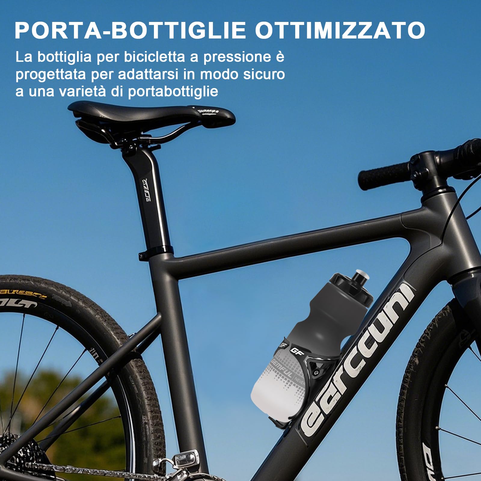 GEMFUL Borraccia Ciclismo, confezione da 2, 750 ml, a prova di perdite, senza BPA, perfetta per ciclismo, escursionismo e avventure all'aria aperta(Bianco e nero)