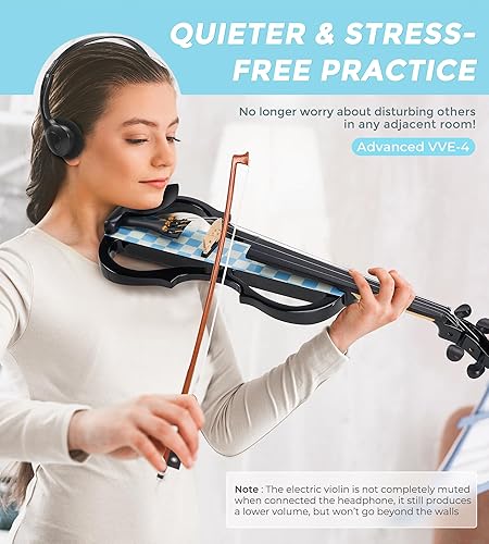 Miniatura 2 de Vangoa Violín eléctrico 44 de tamaño completo, violín acústico electrónico de madera de arce macizo, kit de violín silencioso con estuche rígido,