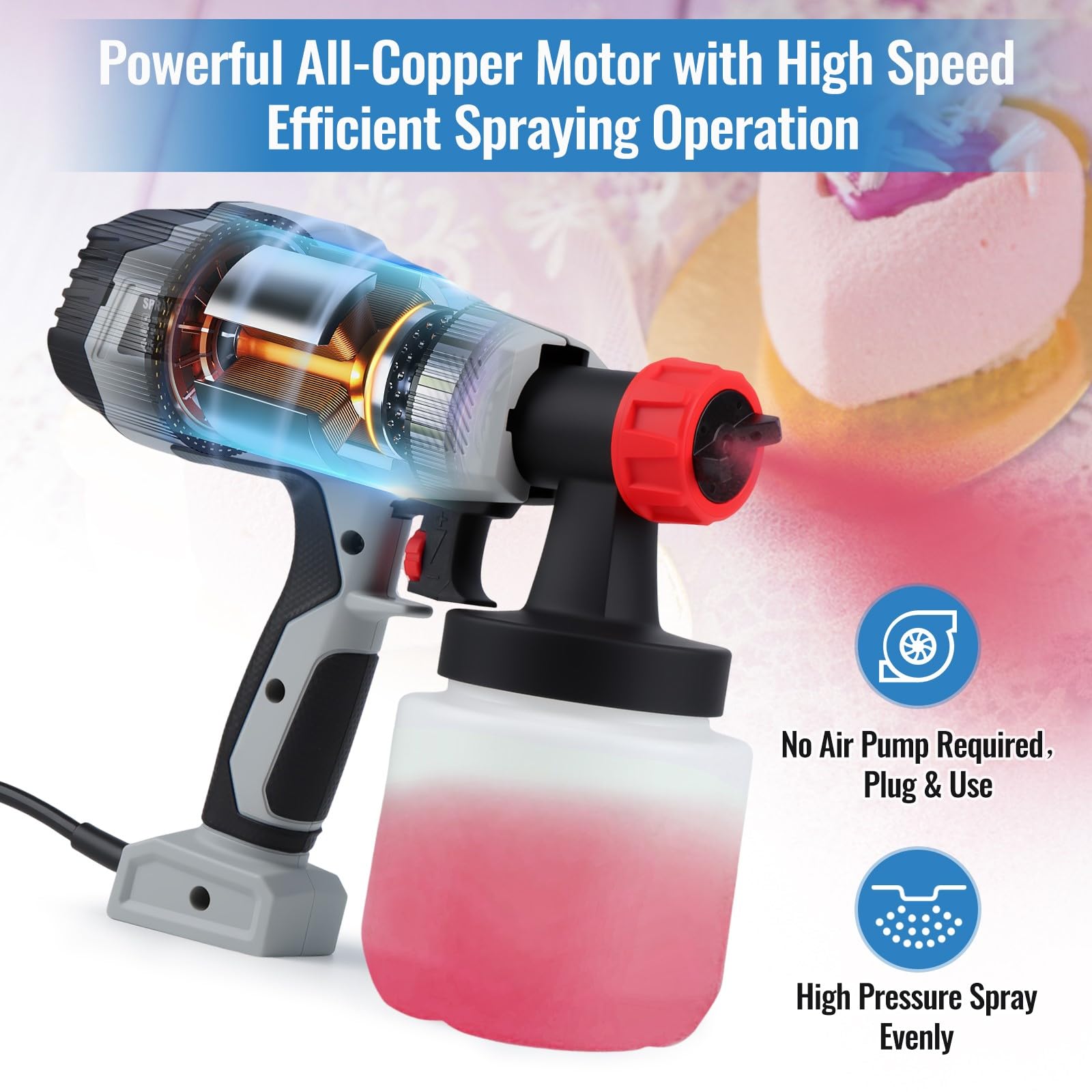 Tortendekorations Airbrush-Kit,500W Schokoladenspritzpistole,Tortendekorationsset,Tragbarer Kleiner Backsprüher,800ML Handheld Airbrush Kit für Kuchen Sprühen Industriespritzen und Gesichtsbemalung