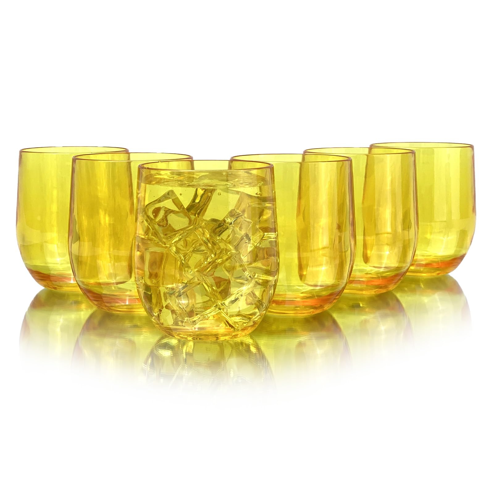 Yanglonghui Set of 6 Acrylic Drinkware - 20 Ounce Plastic Wine Glasses, Shatterproof and Stackable, BPA Free, Dishwasher Safe, Reusable Cups for Parties and Poolside Use with (Yellow, 15 Ounce)