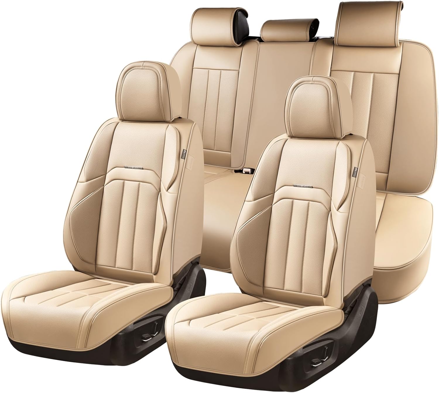 Coverado Car Seat Cover, Cover for Cars Full Seat, Premium Leather, Universal Fit Waterproof Seat Protectors, Car Seat Cushion Non-Slip for Most Cars-Beige