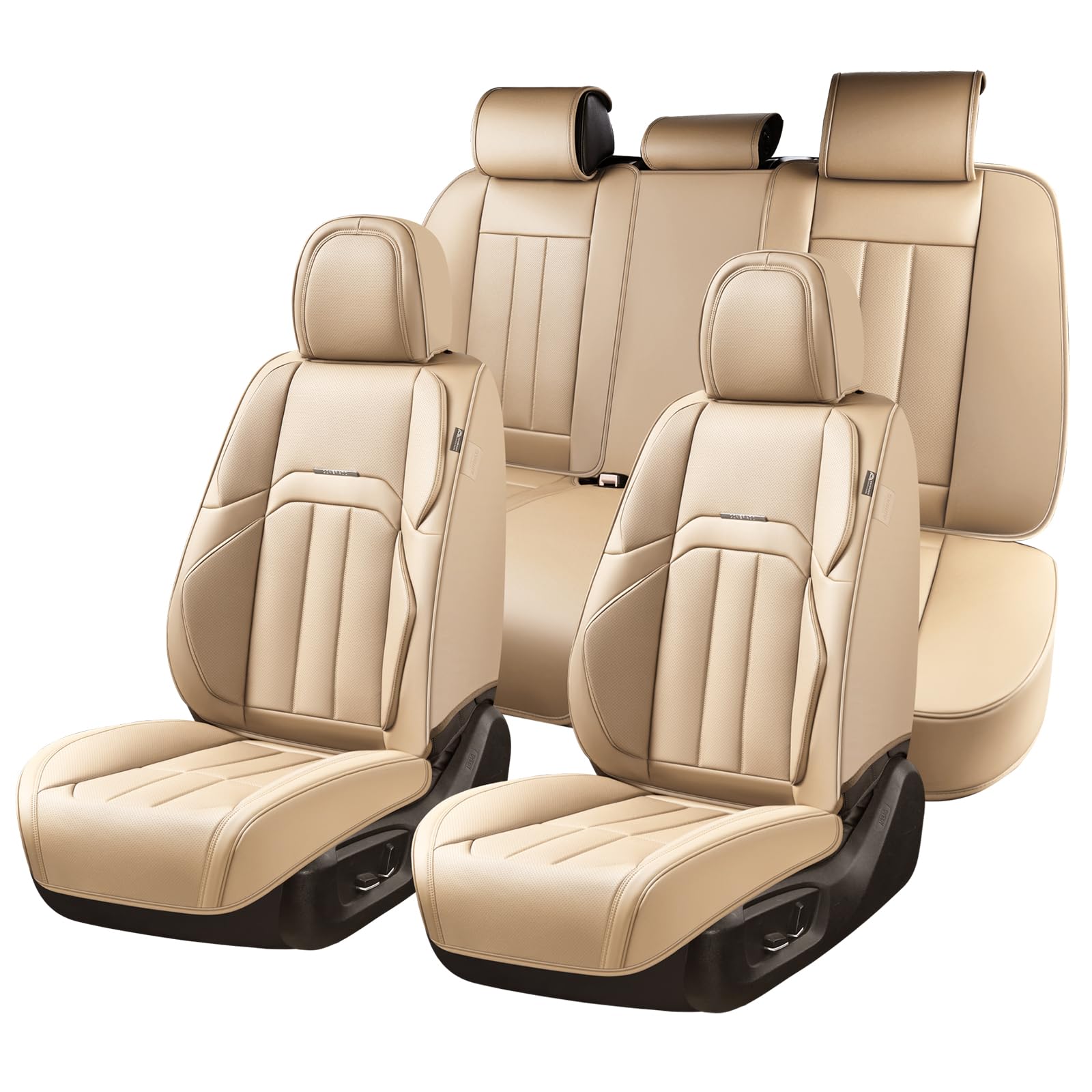 Coverado Car Seat Cover, Cover for Cars Full Seat, Premium Leather, Universal Fit Waterproof Seat Protectors, Car Seat Cushion Non-Slip for Most Cars-Beige
