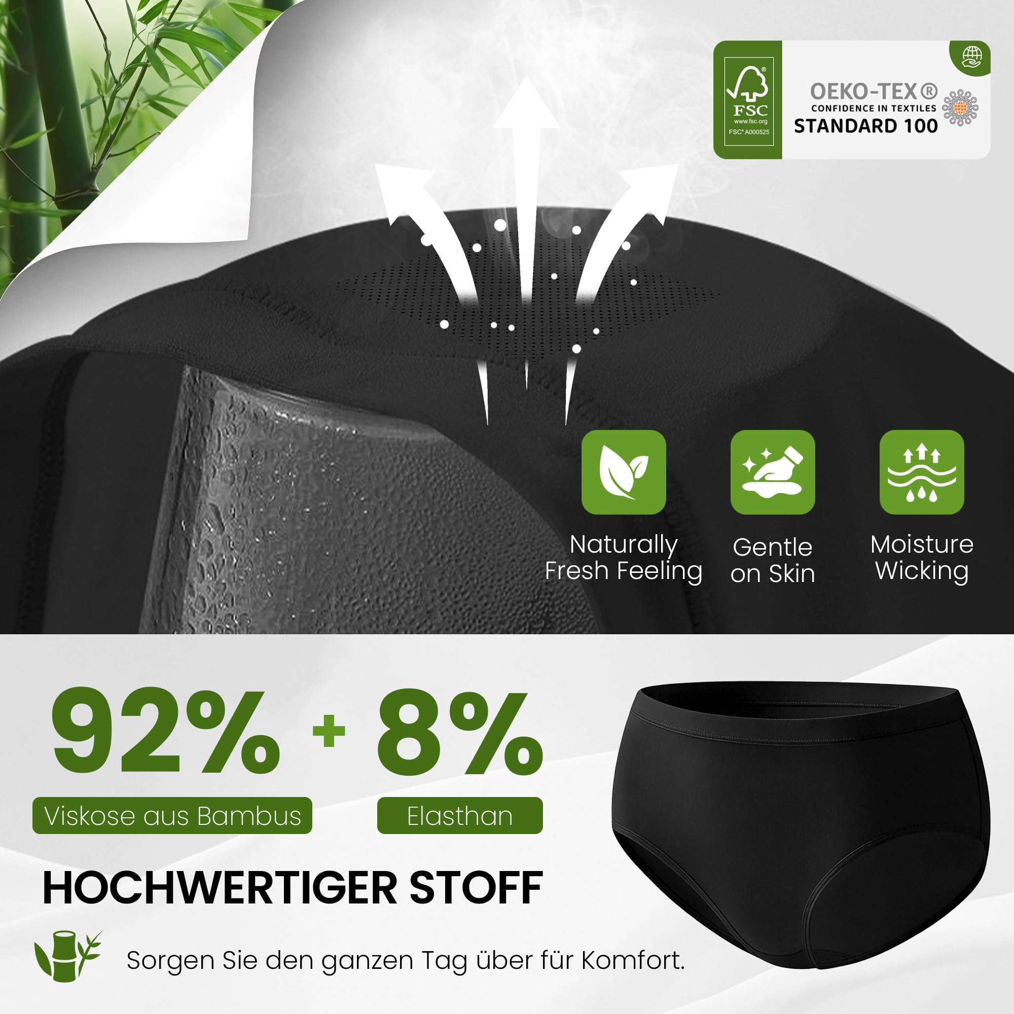 FALARY Bambus Unterhosen Damen,Weichheit Seidenweich Mittlere Taille Unterwäsche Frauen,Atmungsaktiv und Stretch Damenslips,Feuchtigkeitsableitend Hipster 5er Pack
