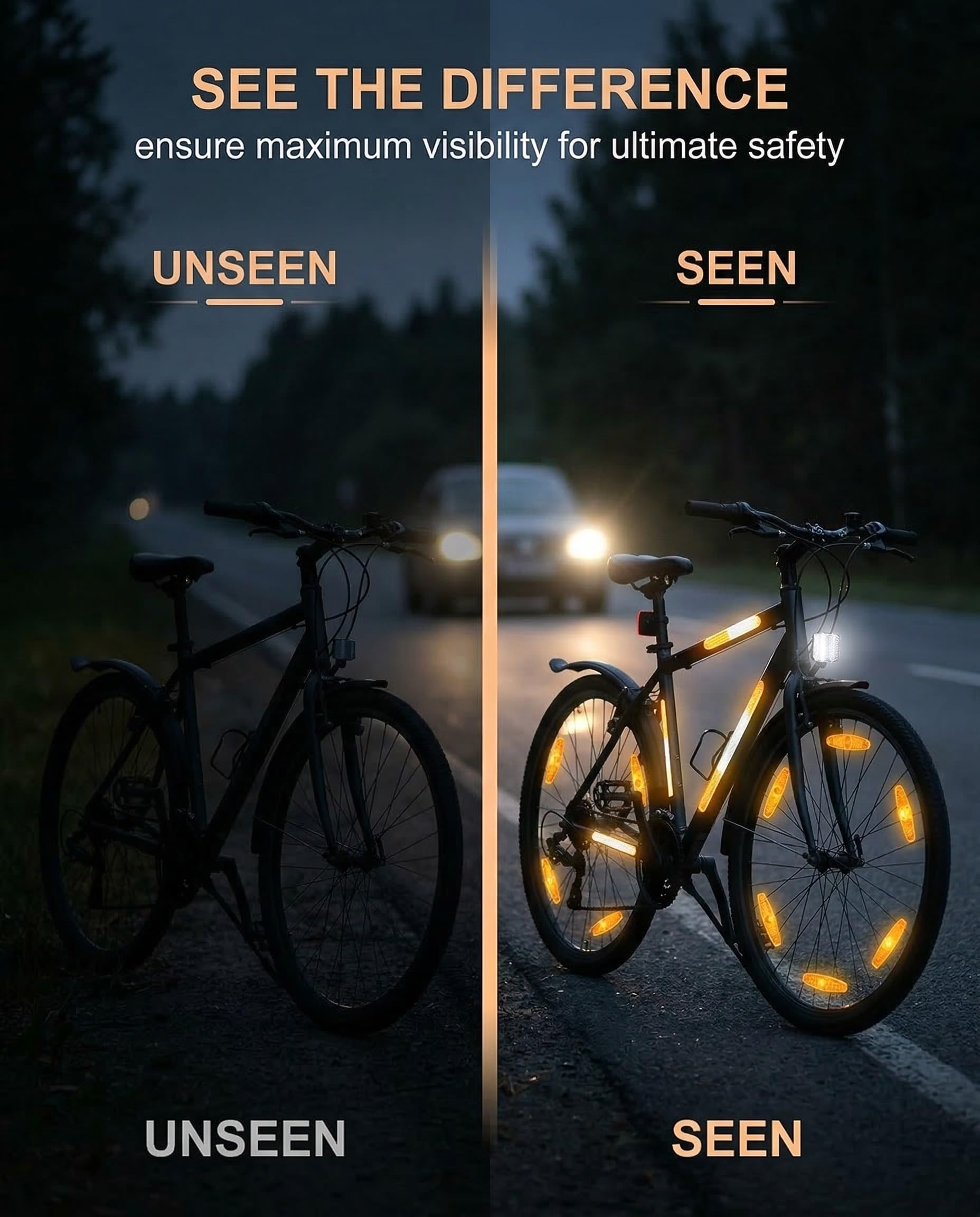 Set di 8 Riflettori per Bicicletta, Riflettori per Raggi in Arancione e Bianco + Riflettori Rettangolari in Rosso e Bianco, 4 Riflettori Universali Arancioni, per Maggiore Sicurezza su Strada