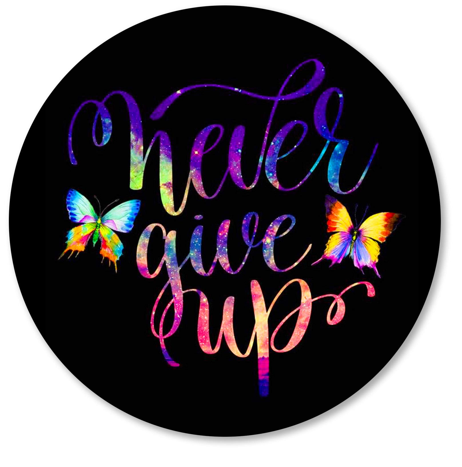 IMAYONDIA Black Round Mouse Pad Butterfly, Never Give Up Inspirational Motivational Quote Mouse Pads, Beautiful Pattern Laptop Computer Round Mouse Mat, Non-Slip Rubber Base Mousepad, 7.9 x 7.9 Inch