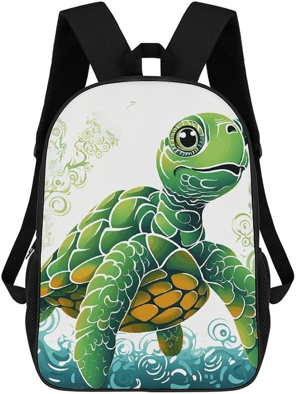 Cartoon Turtle Pattern Backpack Large 17 Inch Backpacks for Women Men Travel Laptop Back Pack with Water Bottle Pocket Lightweight Casual Work Daypack for Business Hiking