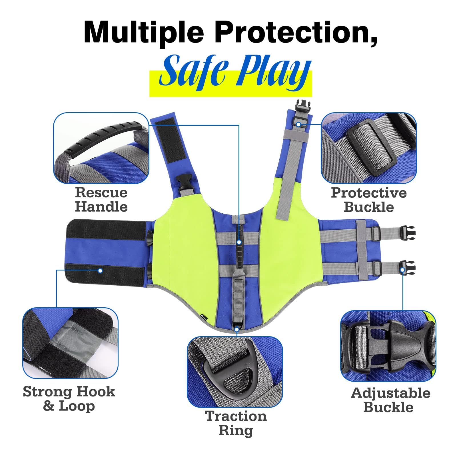 Pawaboo Chaleco Salvavidas para Perros, Chaleco de Seguridad Ajustable para Mascotas con Asa & Banda Reflectante, Abrigo para Natación Flotante Duradero para Nadar,Surf,Navegar, Amarillo Brillante, L