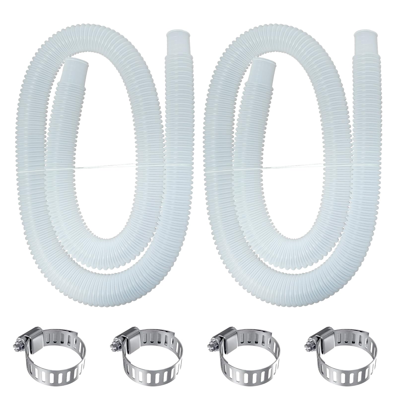 2 Pack Pool Pump Replacement Hose, 1.25” Diameter, 59” Long for Above Ground Pools, Filter & Pool Heater Hose Bundled with Metal Clamps(2 hoses+4 clamps)
