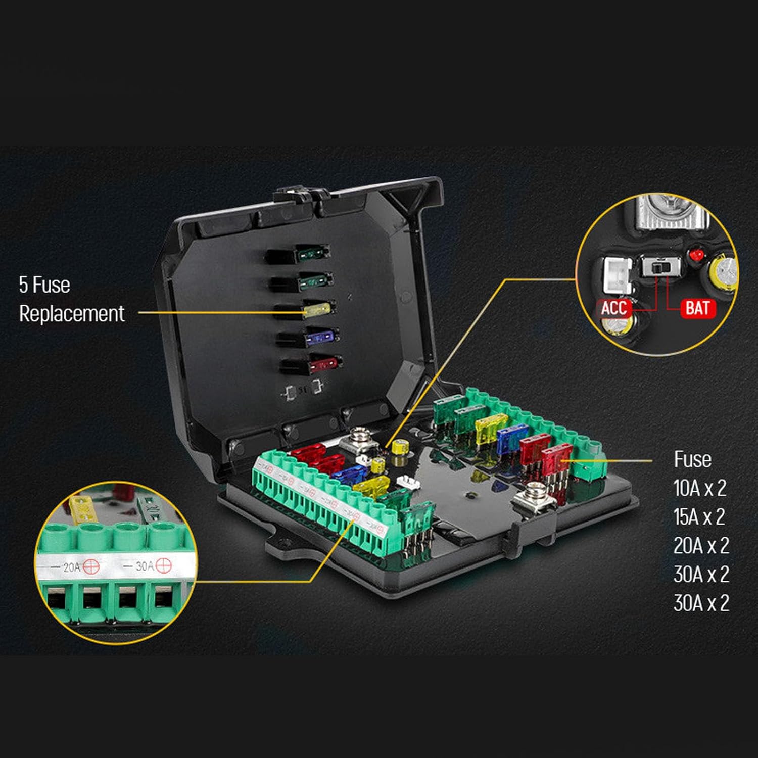 RGB 12 Gang Switch Panel Dimmable Touch Relay Box for RV Truck Car Boat Blue Backlight