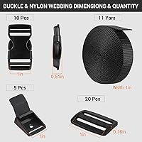 Vista 6 de Juego de correas de nailon de 1 pulgada, 11 yardas, ajustable de 1 pulgada + 10 hebillas de liberación rápida + 20 deslizadores Tri-Glide + 5