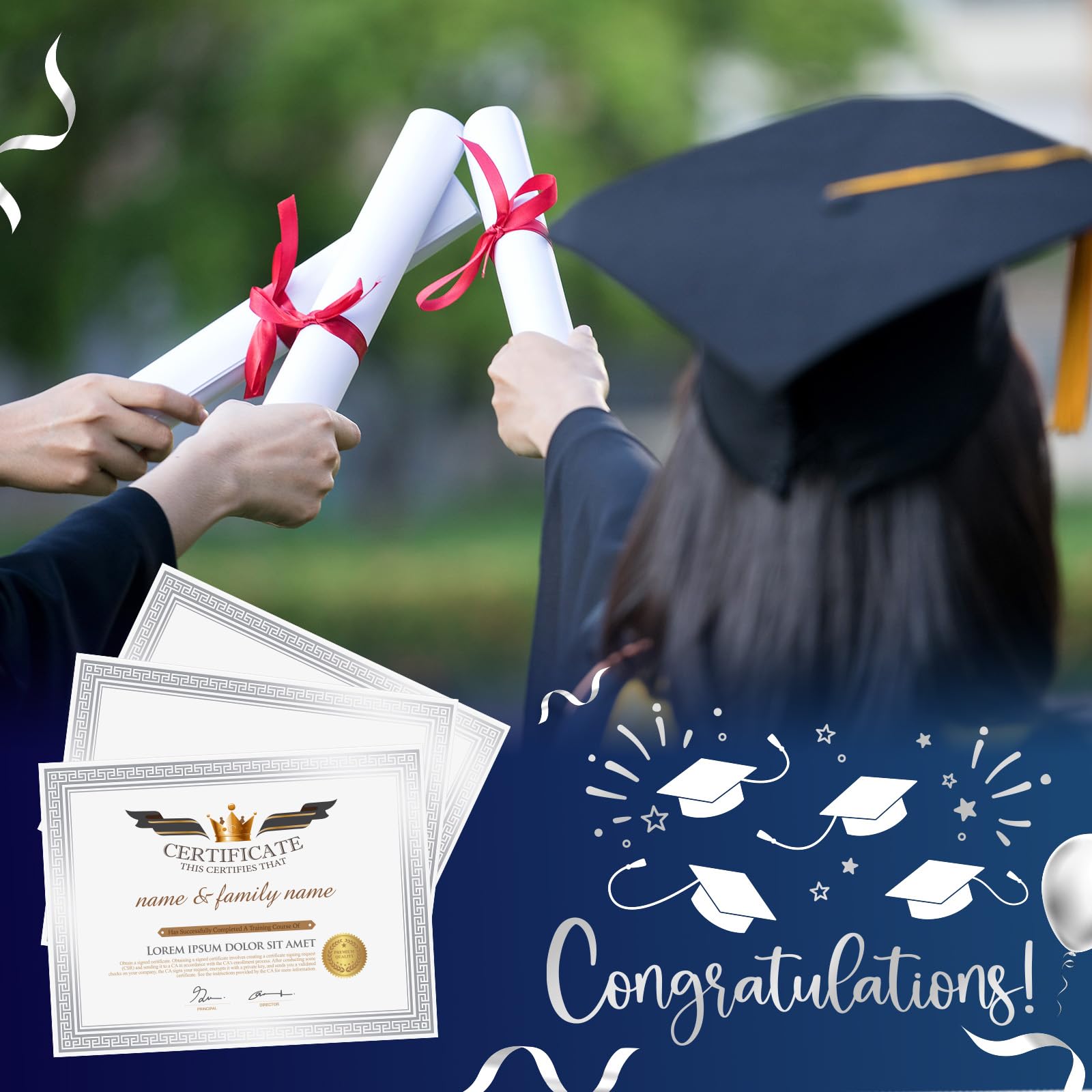 Affrolling 100 piezas de papel de diploma de certificado de 8.5 x 11 pulgadas, cartulina en blanco para certificado de graduación, papel para imprimir certificados de premios, papel de certificado