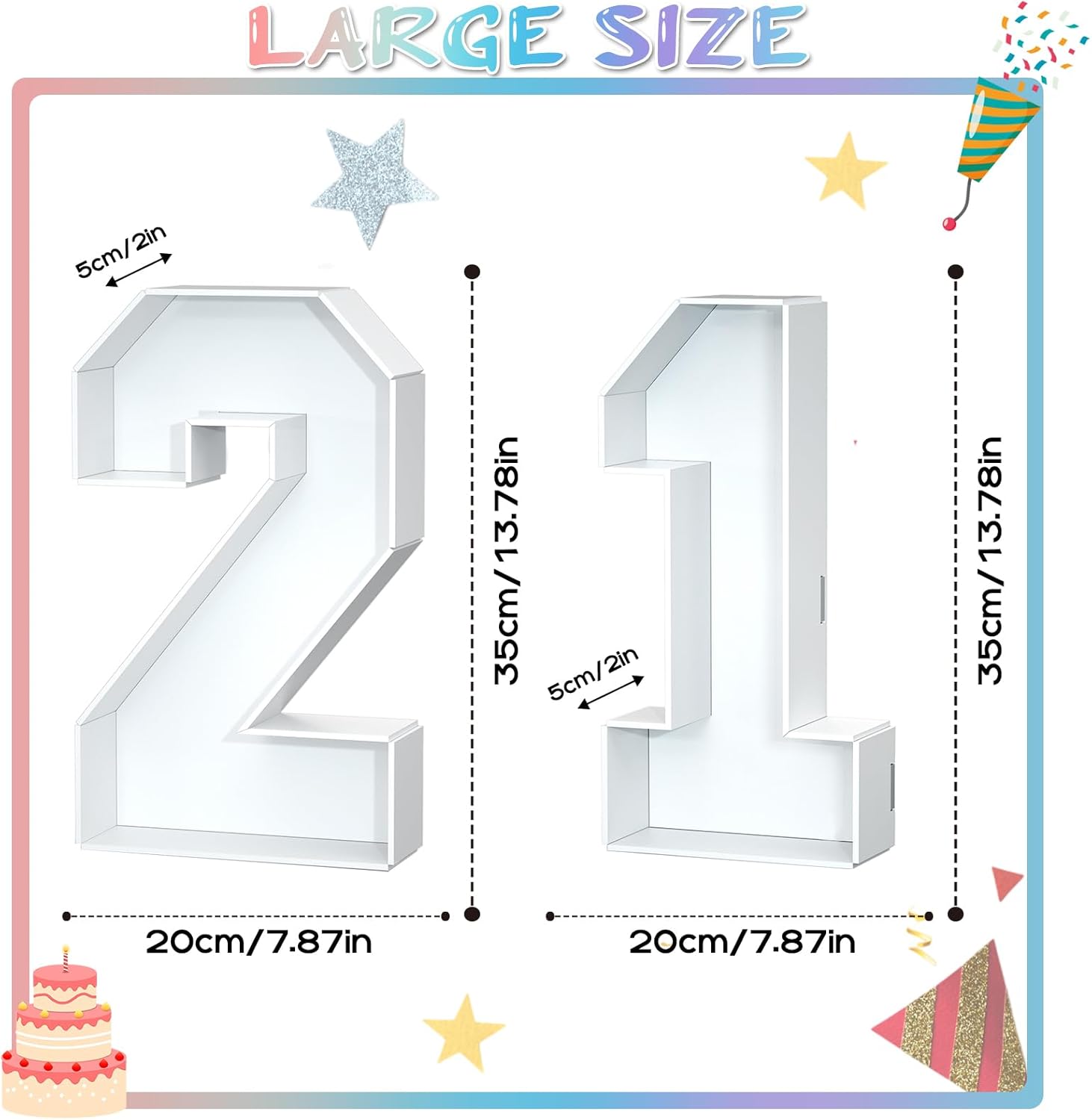 4FT Light-Up Marquee 21 Number & 13.78In Fillable Cardboard Number 21 Bundle for 21st Birthday Parties, Baby Showers, Anniversaries, and Celebrations