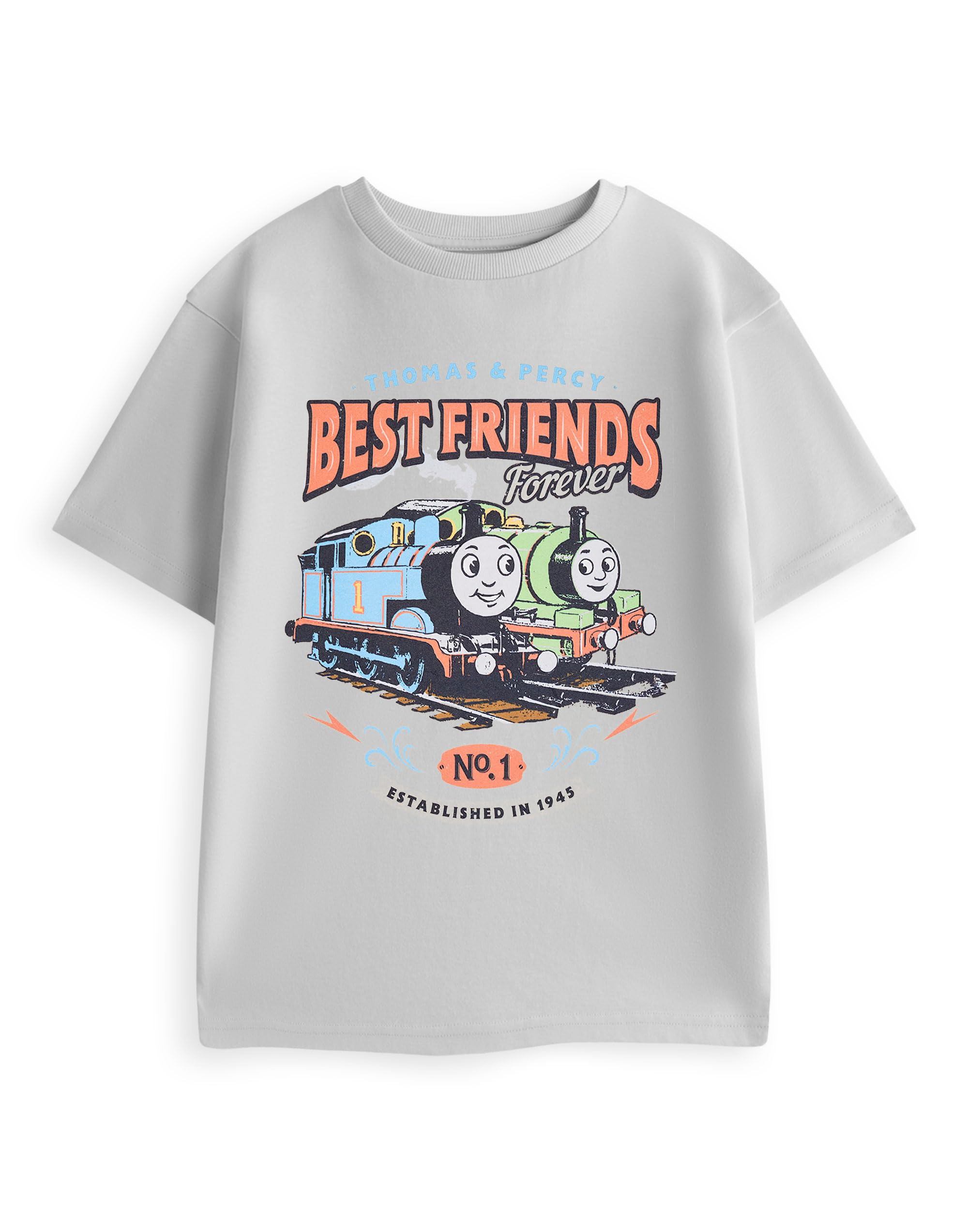 Thomas & Friends Boys Light Grey - Best Friends Grey Graphic Tee | Best Friends Short-Sleeved T-Shirt | Kids Character Apparel | Thomas The Tank Engine Design | Official Merchandise