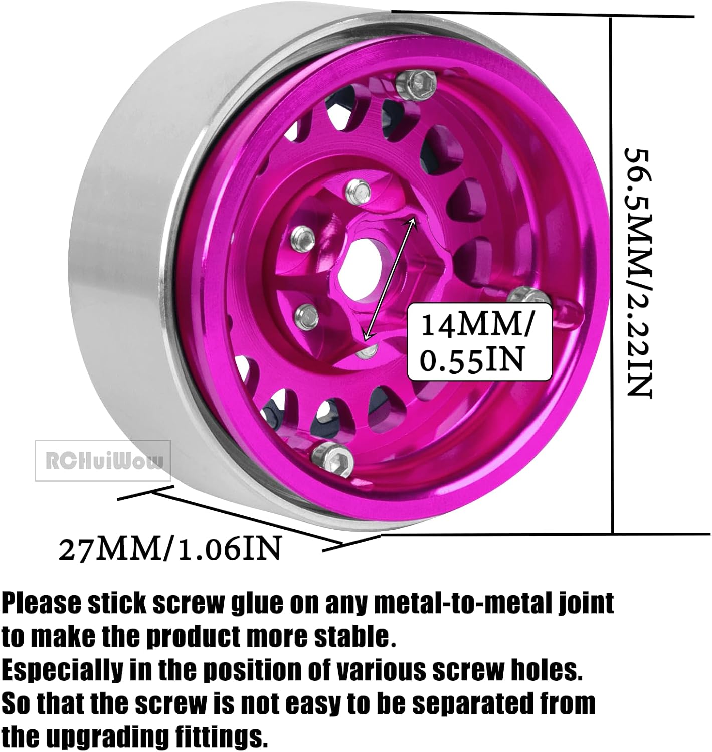 RC 1.9 Beadlock Wheels for 1/10 RC Crawler TRX4 TRX6 SCX10 90046 AX103007 VS4-10 MST CFX RC4WD D90 Red cat Gen8 7,Alloy Aluminium 1.9 rc Beadlock Rims 1.9 rc Wheels,4PCS,Pink