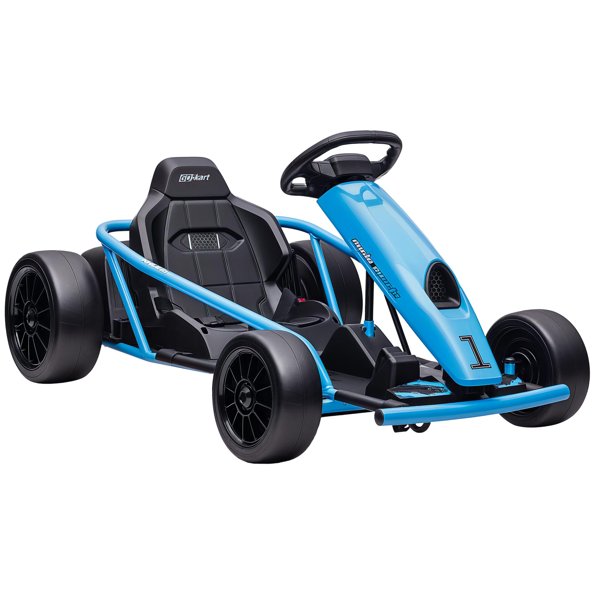 HOMCOM 24V Electric Go Kart for Kids, Ride-On Racing Go Kart with Drift Mode, Slow Start, Music, Horn Honking and Seat Belt, Max Speed 16km/h, for 8-12 Years Old, Blue