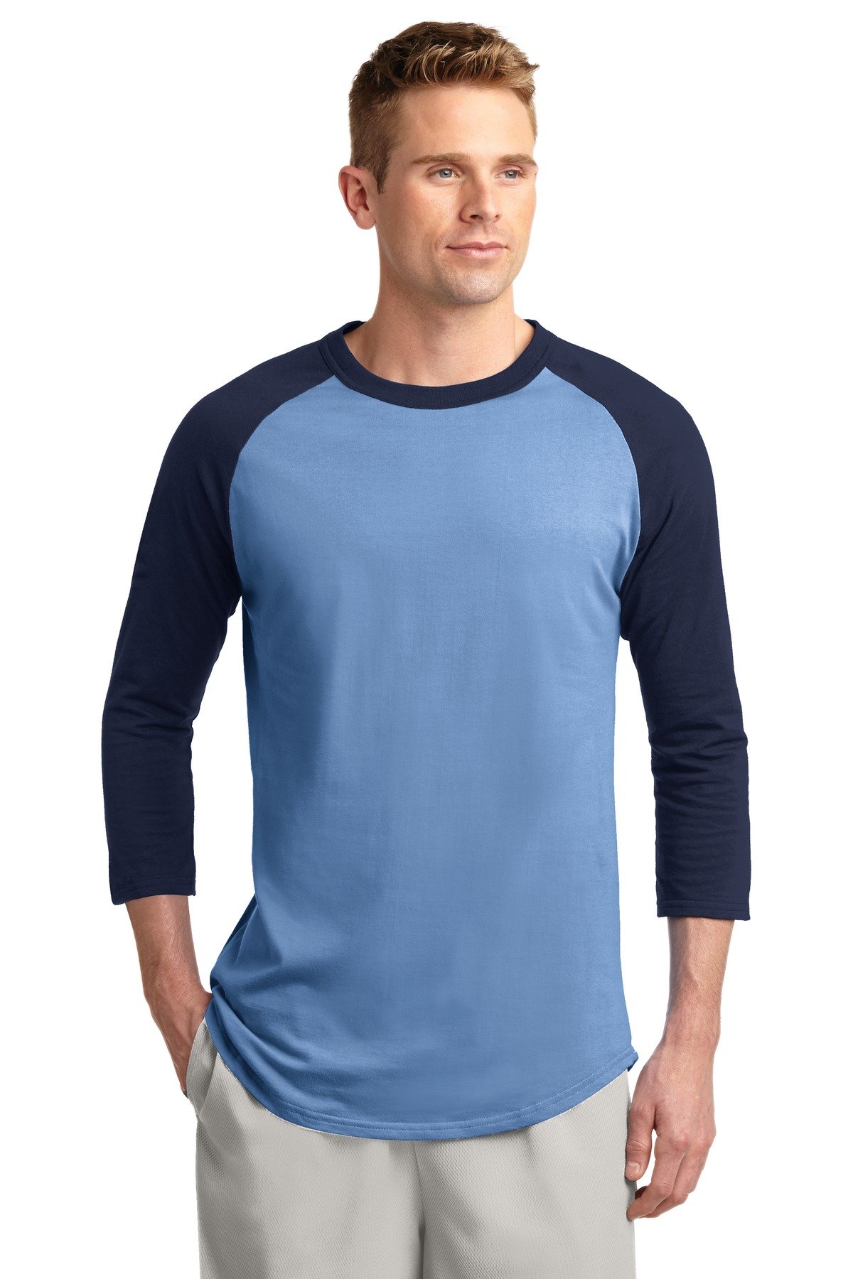 SPORT-TEK Colorblock Raglan Jersey. - Medium - Carolina Blue/Navy