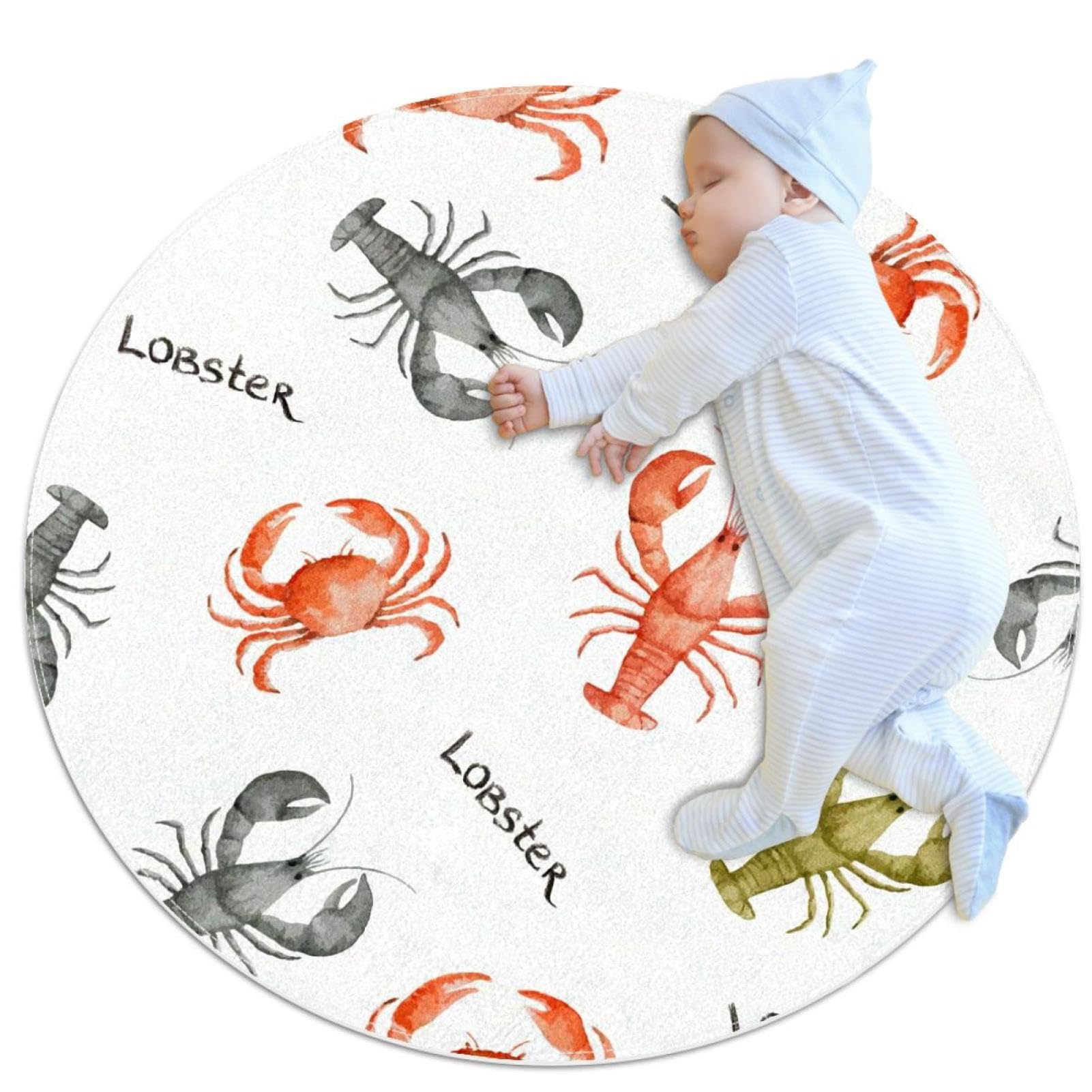 Tapis de bain rond antidérapant motif crabe aquarelle de 1m pour sécuriser la douche