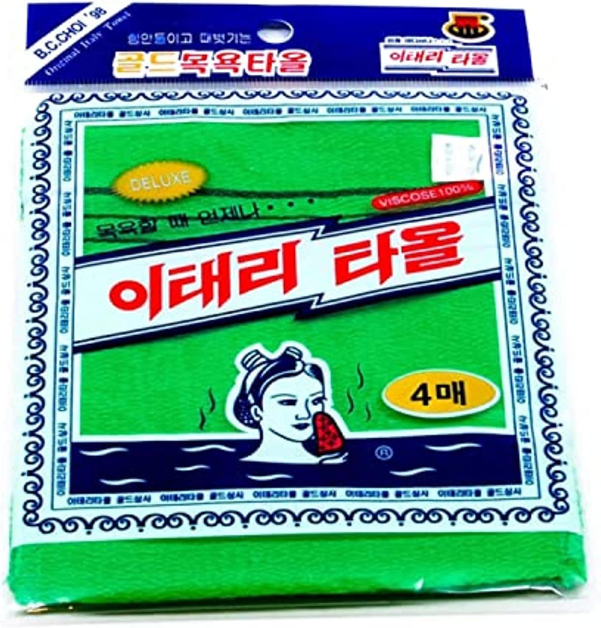 GOLDSANGSA-Korean Exfoliating Towel Washcloth Mitts 4pcs(Green)/ Korean Italy Towel Skincare Exfoliating Body Scrub Bath Cloth for Remove Dead Skin