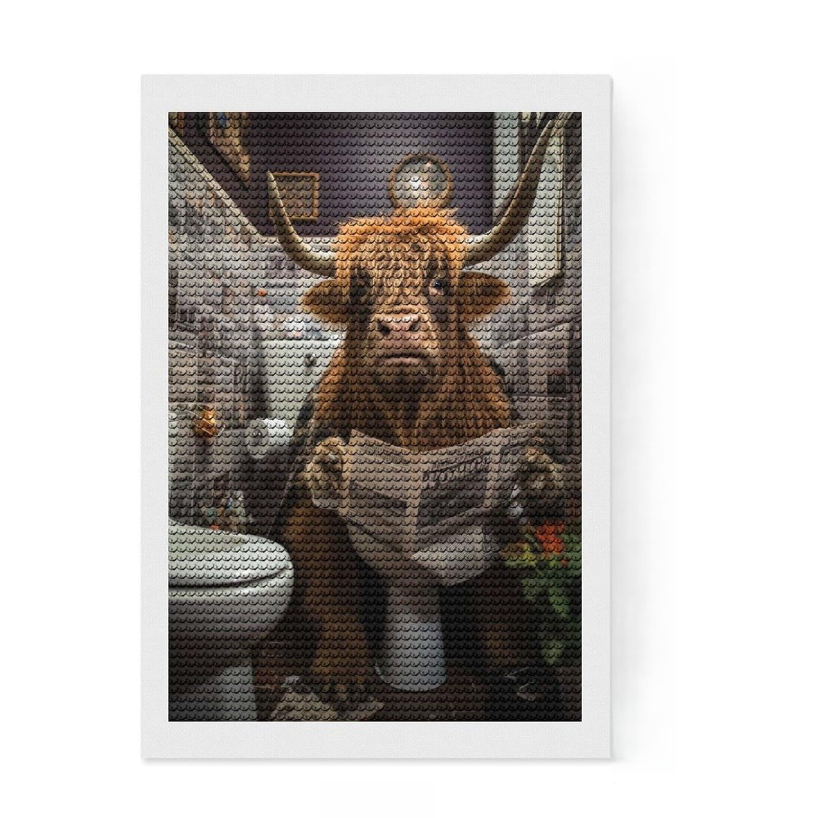 Junmoney Cow in Toilet Diamond Painting Set 8"x12", Relaxing DIY Hobby, Farmhouse Decor, for Creative Relaxation, Birthday Gift