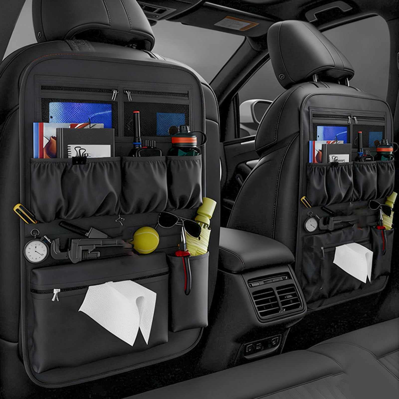 Organizador trasero para automóvil, bolsillo trasero multifuncional, bolsillo de almacenamiento para asiento trasero, instalación rápida, organizadores de asiento trasero