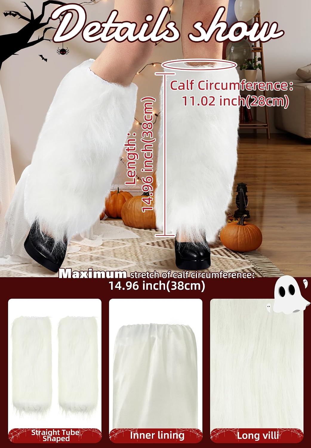 Zando Furry Faux Fur Leg Warmers for Women - Soft Fluffy Legwarmer Winter Boot Cuffs Covers for Daily Halloween Santa Costume