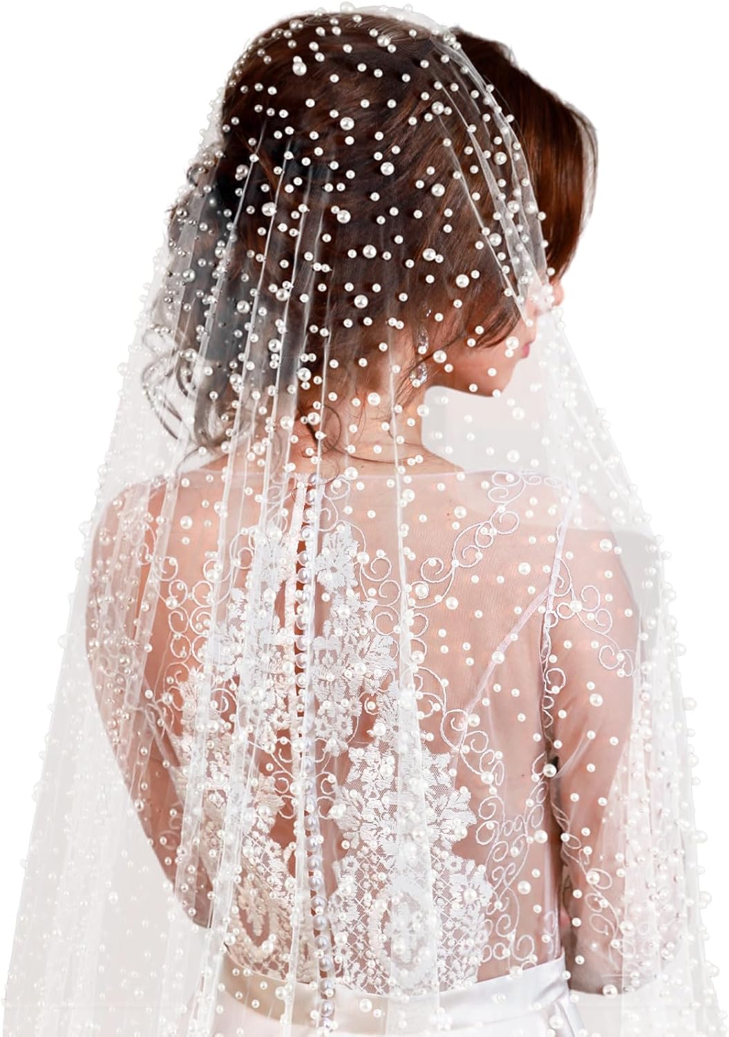 1-Layer Wedding Bridal Veil Geen Kam Met Kralen Ve