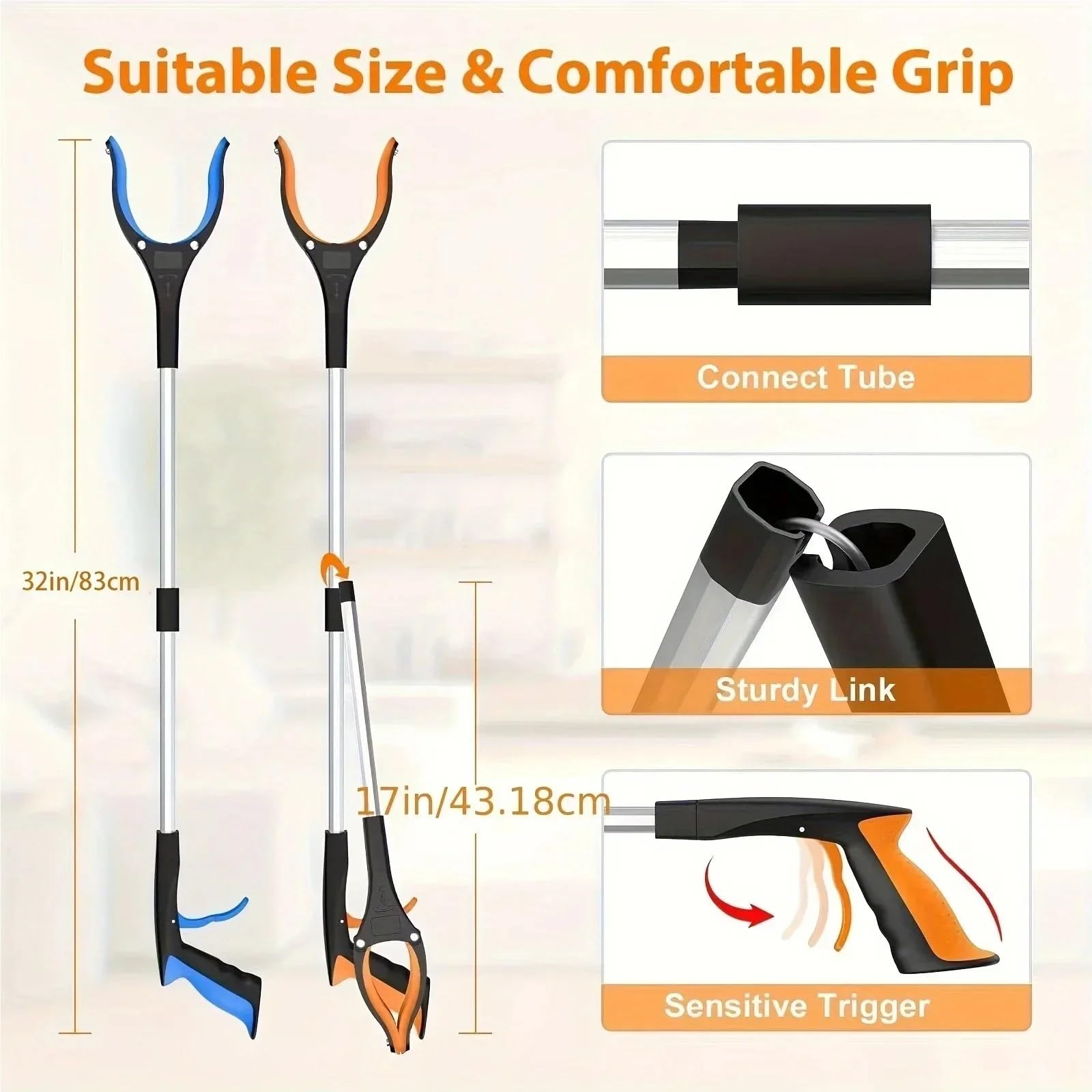 Pinza recogedora de Basura con Clip Giratorio 360 ​​Grados, Pinza for Personas Mayores, Ligera y Resistente, 32 Pulgadas, Herramienta Agarre for para Jardín(Green)