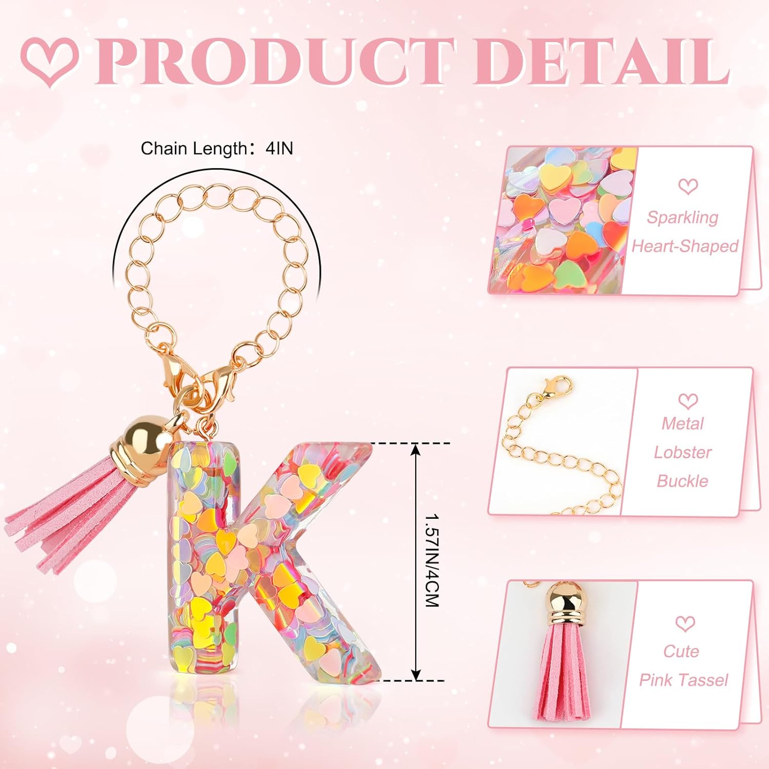 Letter Charms for Stanley Cup Accessories, Cute Initial Pink Keychain Handle Charm for Stanley Tumbler for Women - Image 2