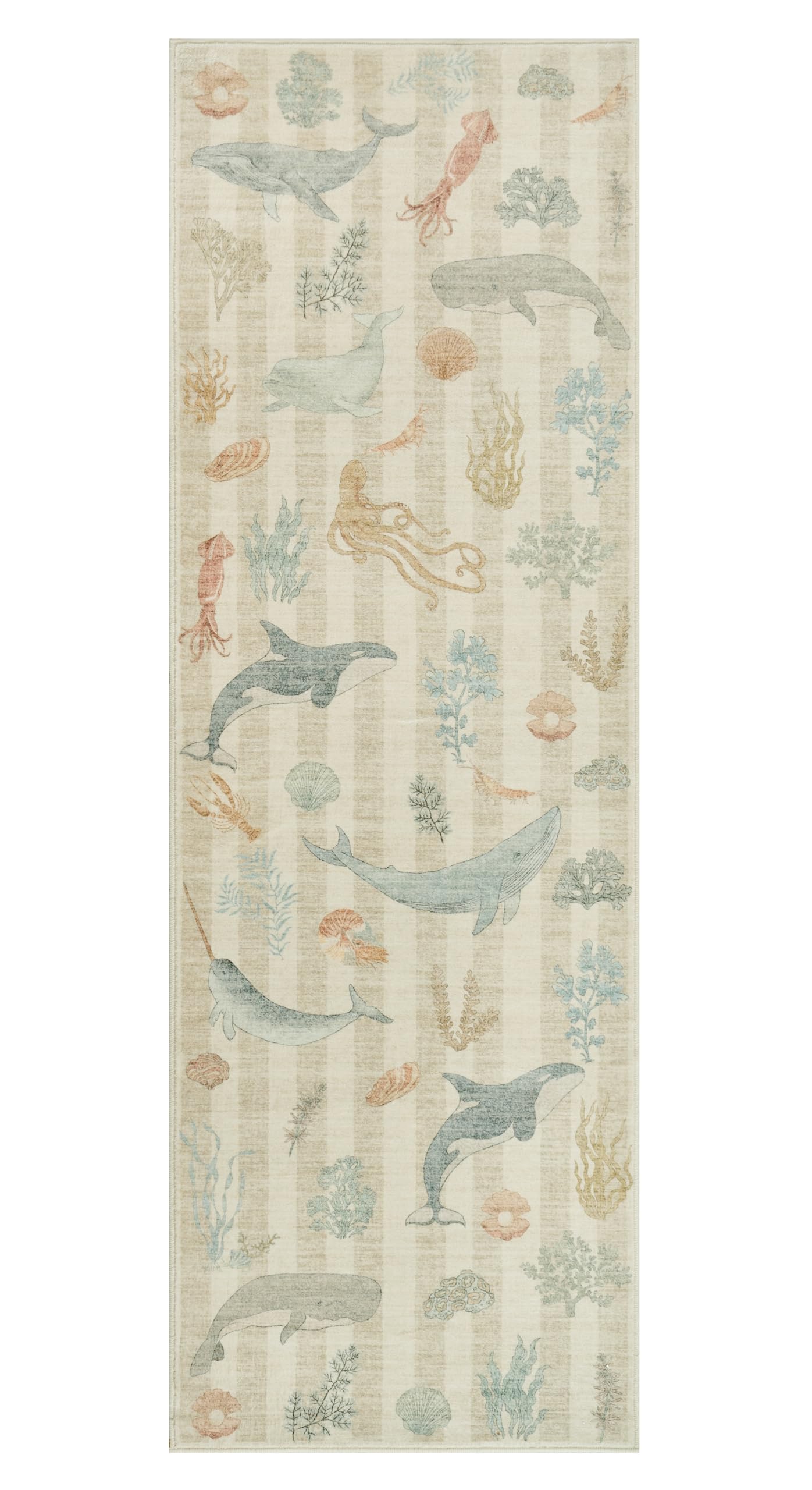 Weaverlane Whales Coastal Washable Nursery Rug (Taupe, 2' x 6')
