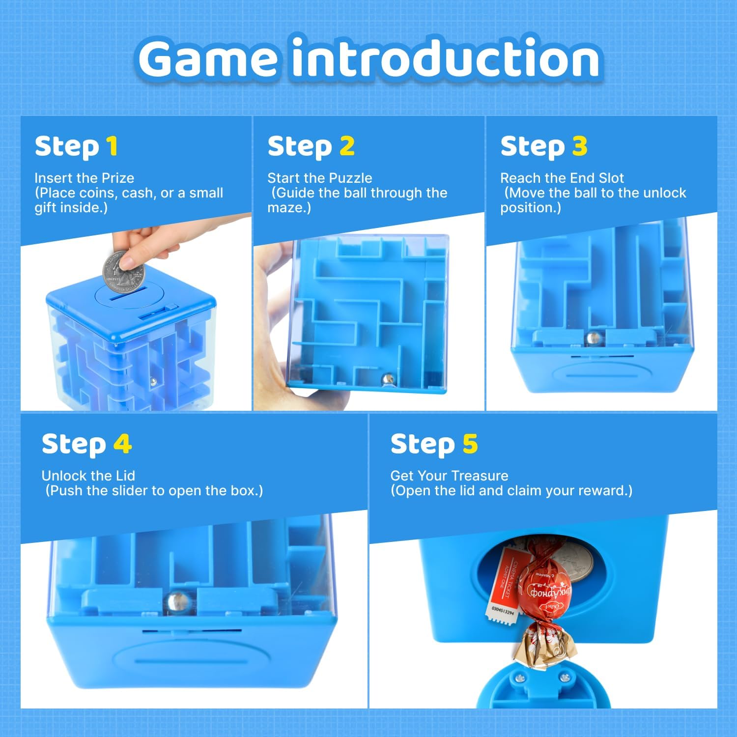 Money Maze Puzzle Boxes Blue, Money Gift Boxes for Cash Pop Up, Money Puzzle Box for Cash Gift Kids Adults