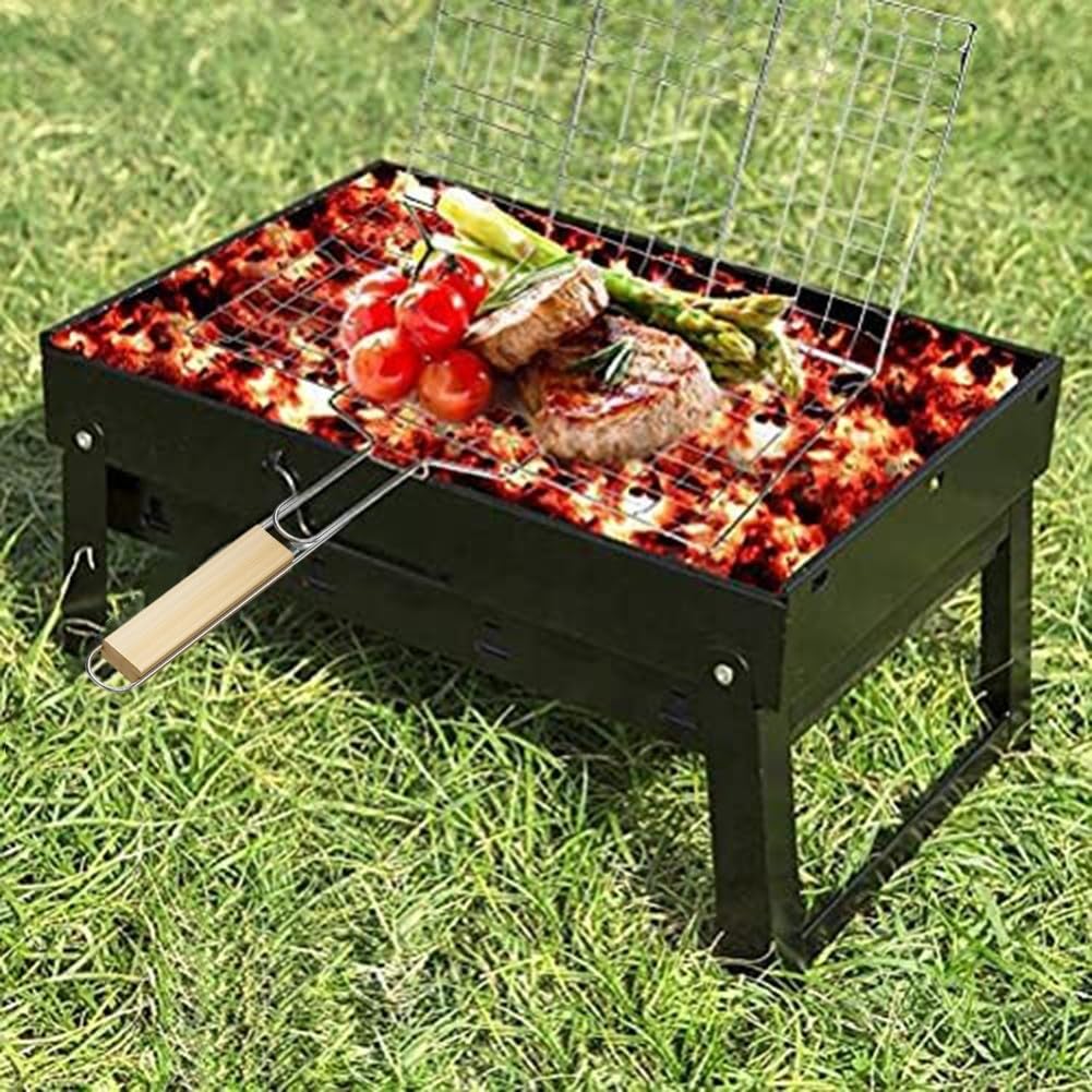 2 Griglie per Barbecue con Manico per Grigliare Pesce e Frutti Di Mare