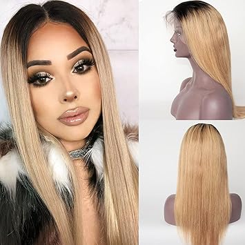 Amazon Com Dorabeauty 1b 27 Dark Roots Honey Blonde Lace Front Wig Brazilian Virgin Human Hair Wig 134 Hd Glueless Lace Pre Plucked With Baby Hair 150 Full Density Body Wave 10 Inch