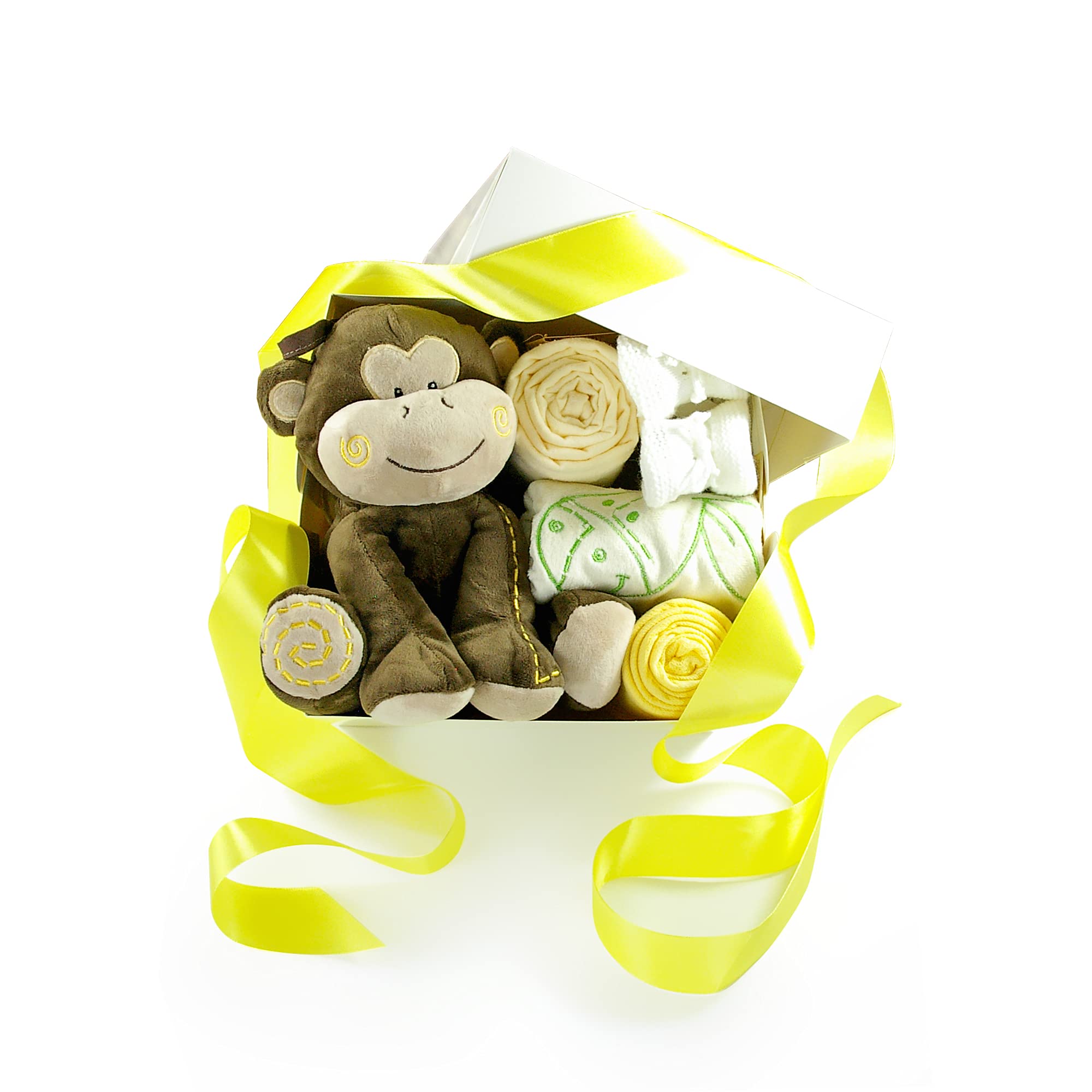 dubistda-WINDELTORTEN-® Baby Geschenkbox zur Geburt SAFARI gelb neutral | Geschenkkorb 6-teilig
