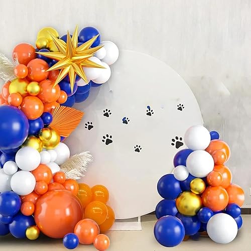 Miniatura 5 de Kit de arco de guirnalda de globos azules y naranjas, naranja, azul marino, blanco, dorado metálico, decoraciones con globos de papel de aluminio de