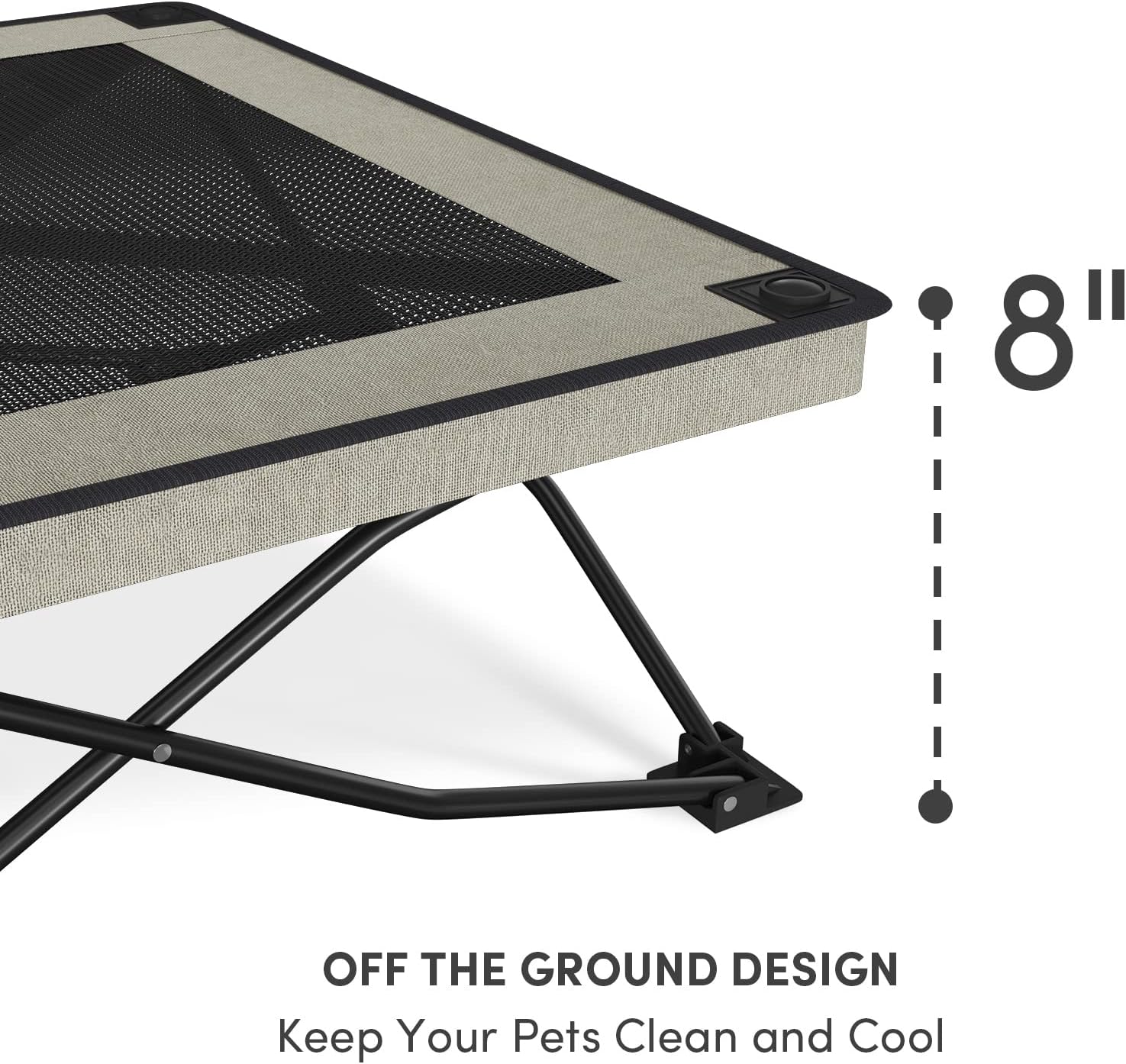 Veehoo Folding Elevated Dog Bed - Portable Raised Dog Cot for Camping, No Assembly Required, Cooling Pet Bed with Breathable & Washable Textilene Mesh for Indoor & Outdoor Use, Small, Beige Coffee