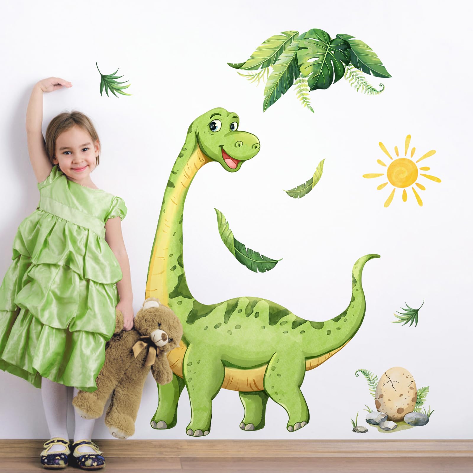 Tanlaby Dinosaurus Muurstickers Aquarel Dino Tropische Bladeren Palm Boom Muurstickers Peel and Stick Decor voor Baby Nursery Jongens Meisjes Kinderen Peuter Slaapkamer Speelkamer Klaslokaal