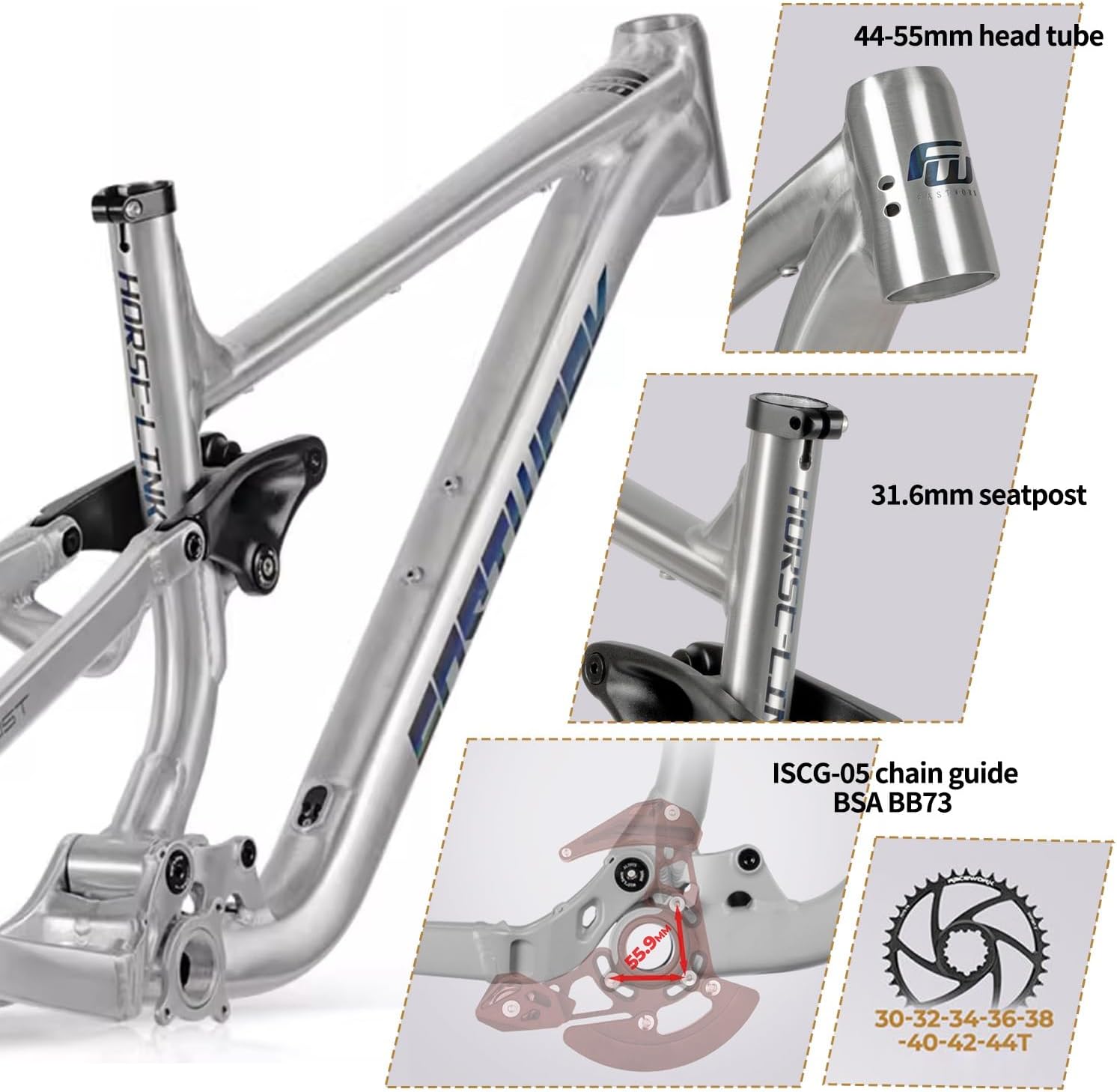 27.5er 29er Full Suspension Mountain Bike Frame 15.7" 16.5" 17.7" Soft Tail Enduro/AM/FR Frame Aluminium Alloy Disc Brake Frame Travel 150mm 12 * 148mm Boost Thru Axle(Dark Gray,29 * 15.7")