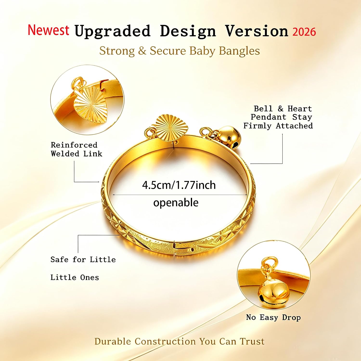 Ethlyn Birthday Gifts for baby 18K Gold plated Mini Size Baby Bangles Bracelet for infants girls boys Stars Bells Heart Jewelry (2pcs/lot) image 3