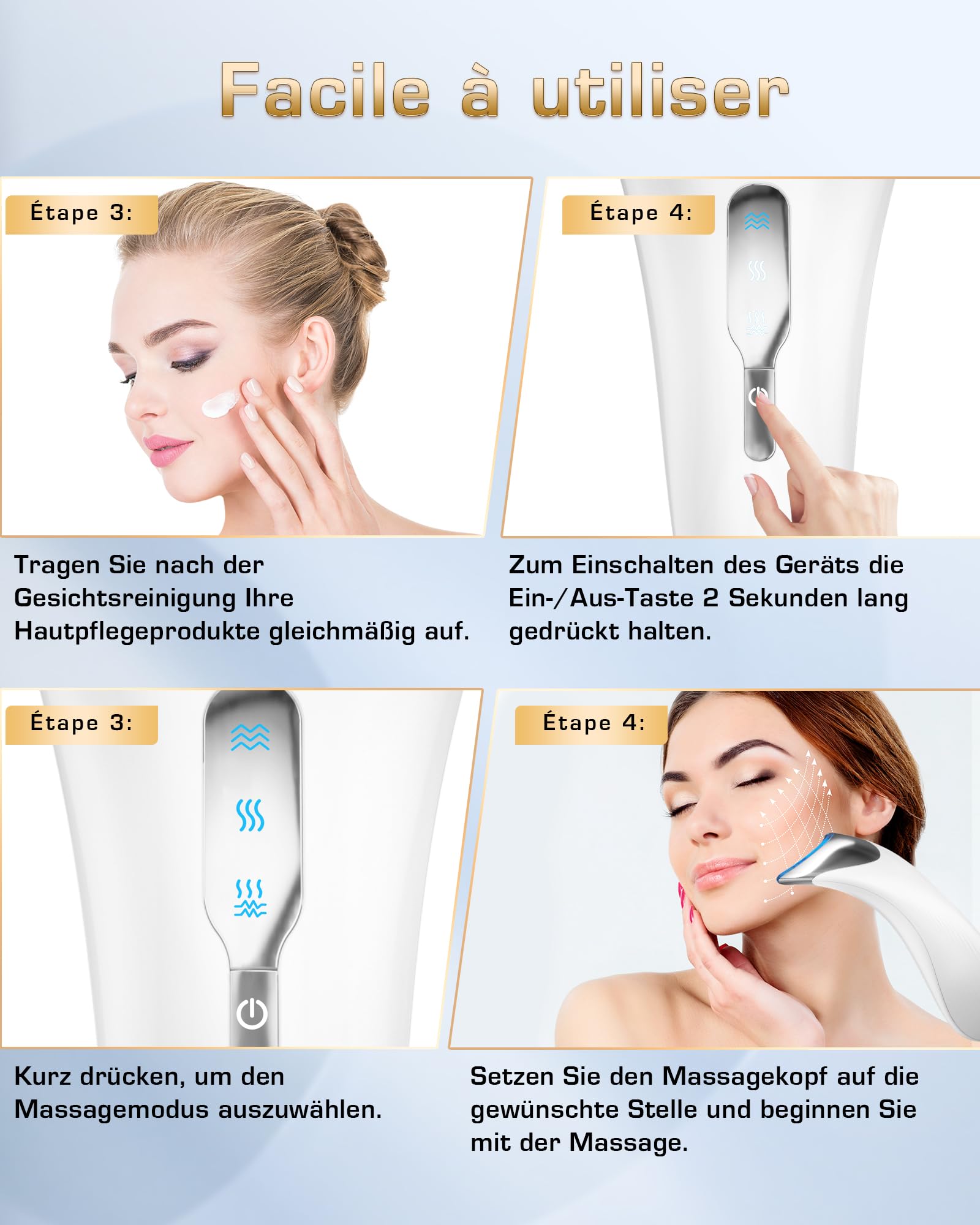 Gesicht Massagegerät Face Gerät Gesichtsmassagegerät: EMS Anti Falten Gesichtsgerät massage lifting mit 3 light Modi - 45℃ Beauty Tool LED Massagegerät Hautstraffung massager für Damen Herren